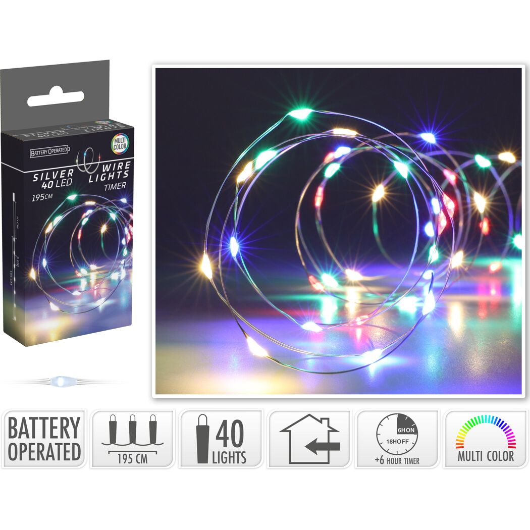 LED-Draht-Lichterkette bunt 40 LED
