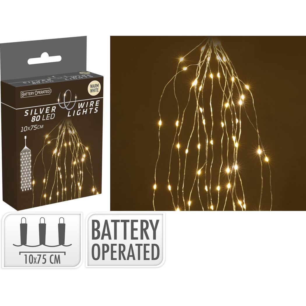 LED-Draht-Lichterkette warmweiß 80 LED