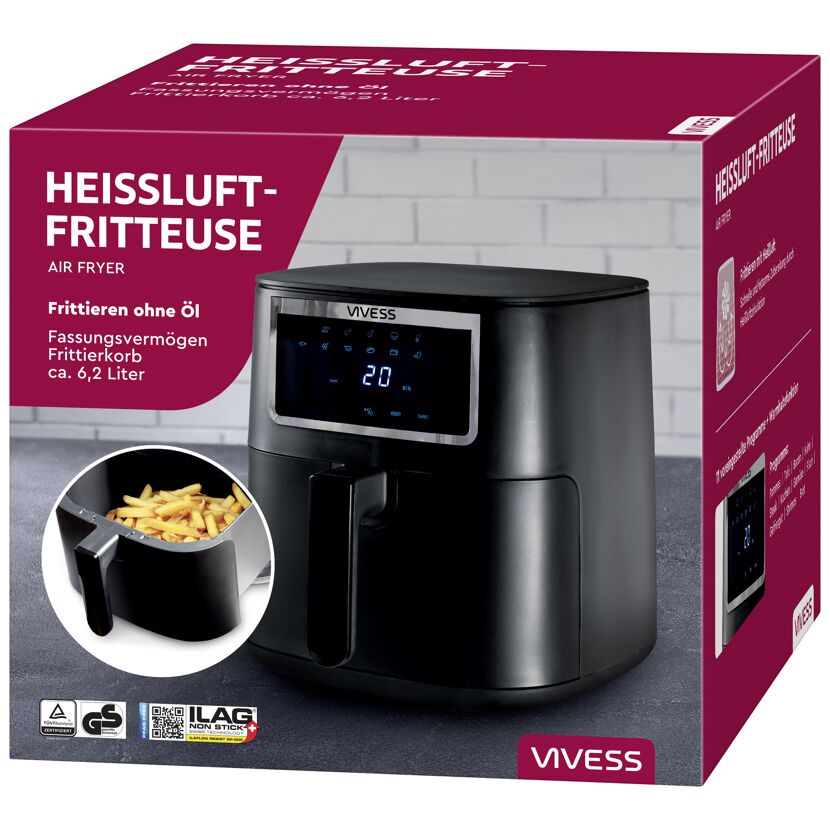 Heißluftfritteuse schwarz 6,2 l 1700 W
