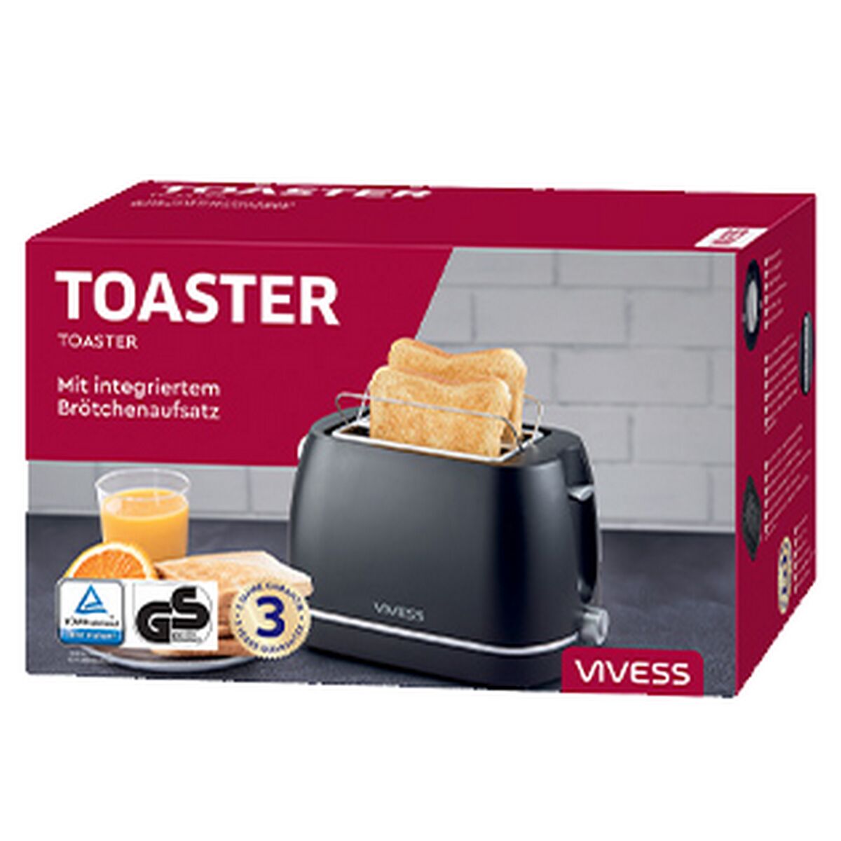 Vivess Toaster schwarz 1050 W | toom Baumarkt