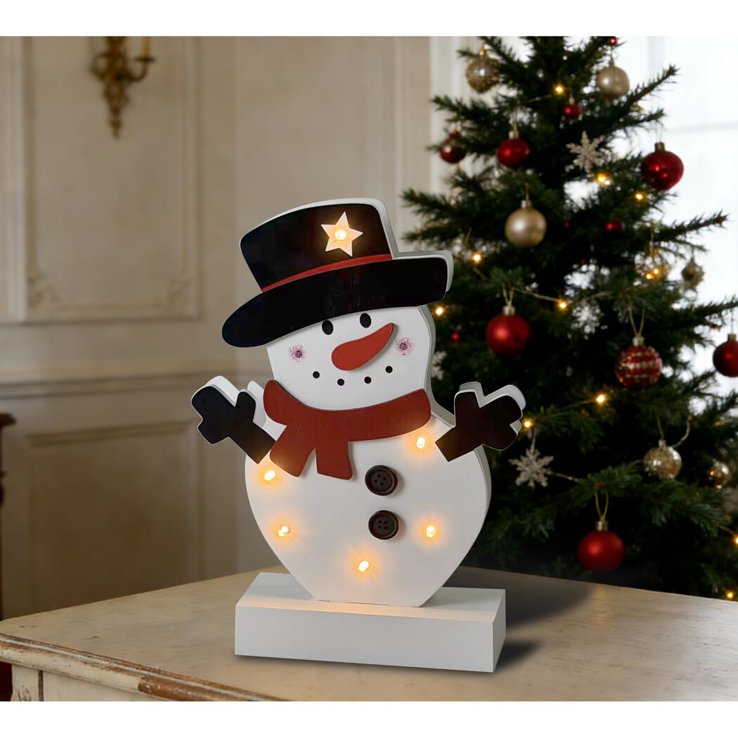 LED-Holz Schneemann 6 LEDs 26 cm