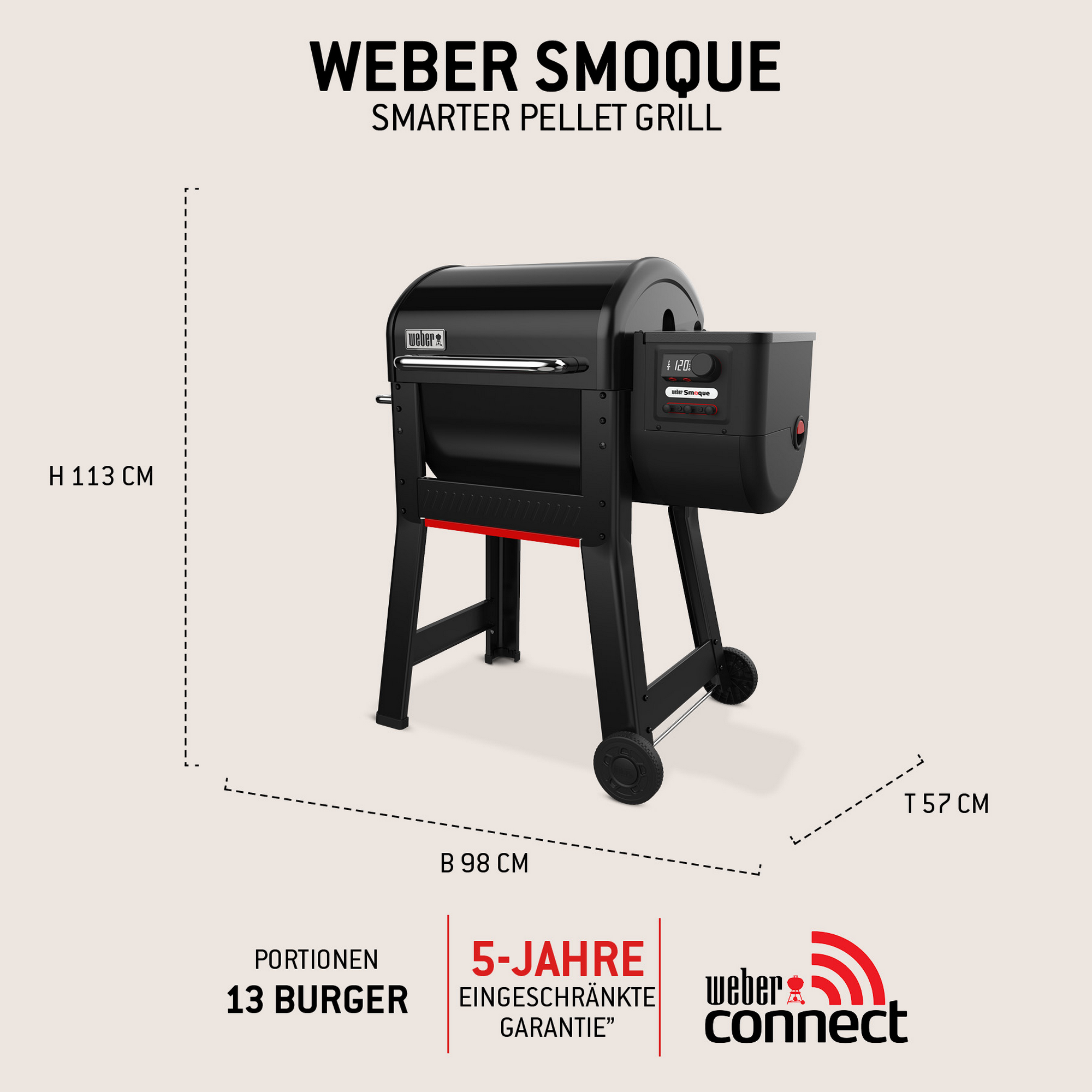 Holzpelletgrill 'Smoque' schwarz 95 x 69 x 52 cm