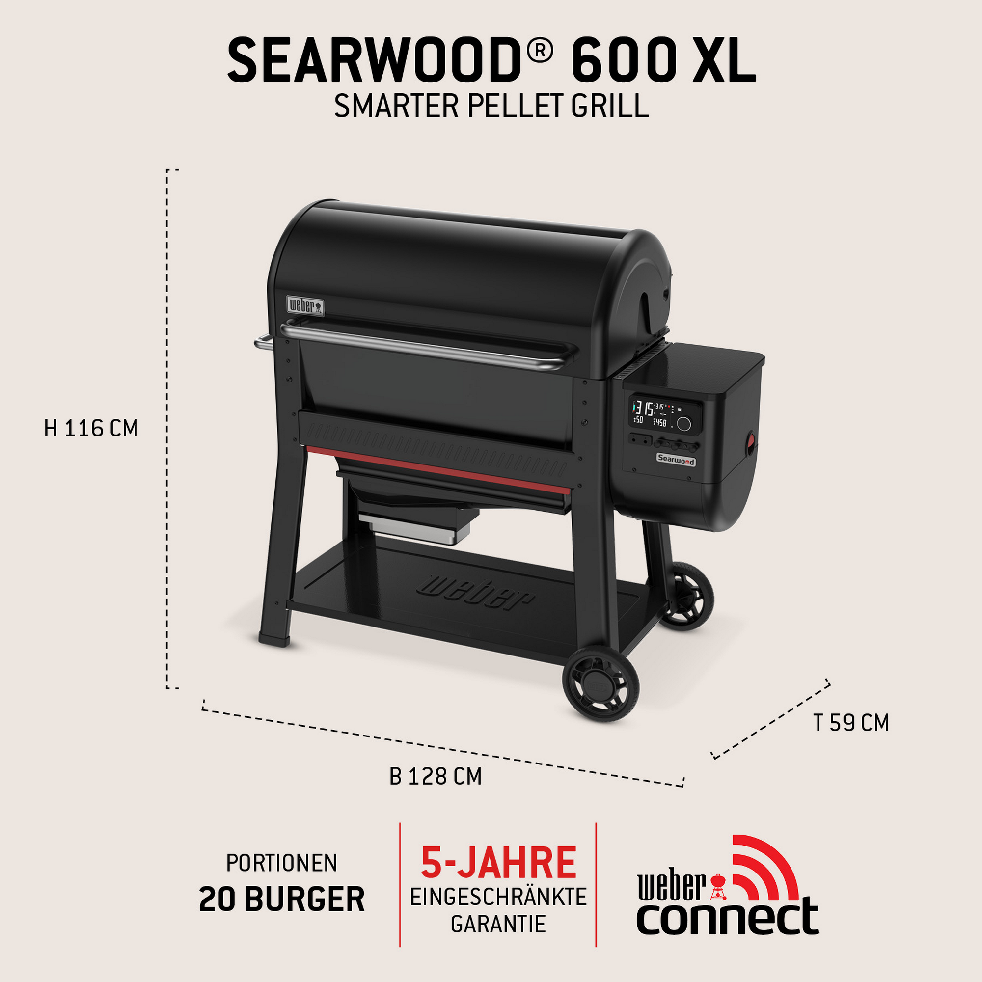 Holzpelletgrill 'Searwood XL' schwarz 57 x 76 x 130 cm