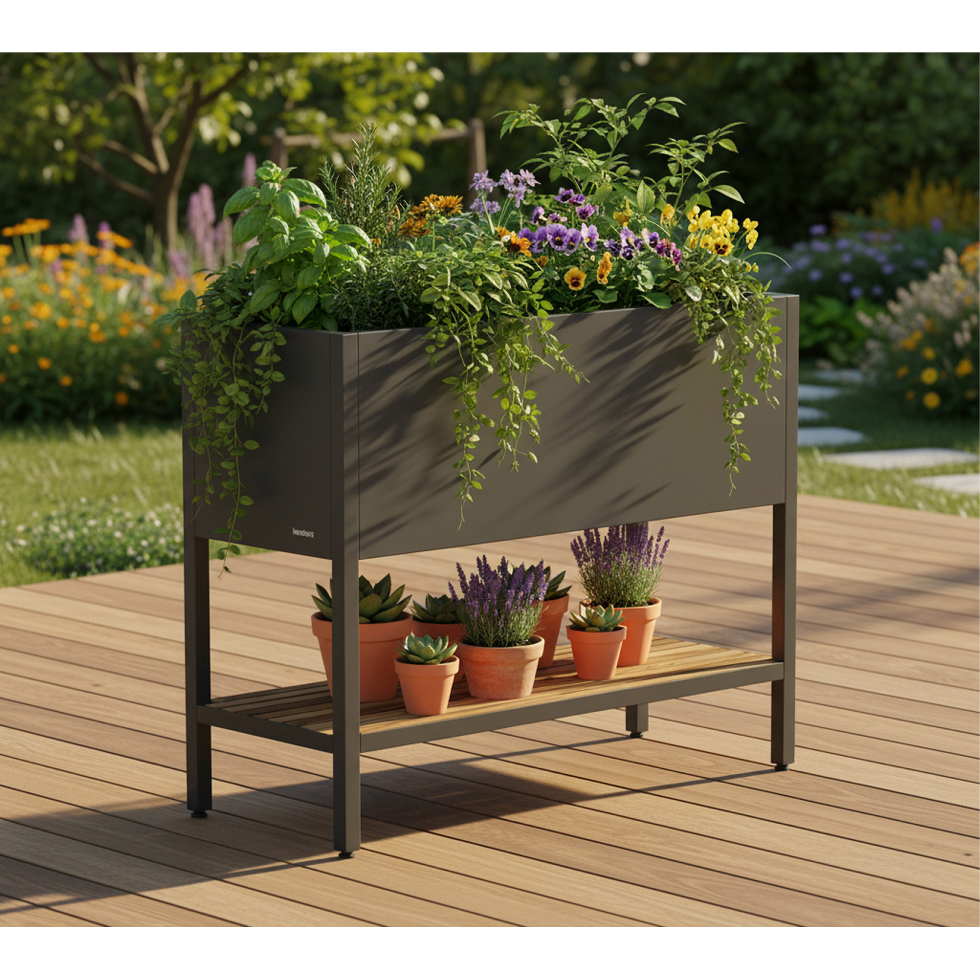 Hochbeet 'Deco' Stahl anthrazit/Holzoptik 100 x 40 x 80 cm