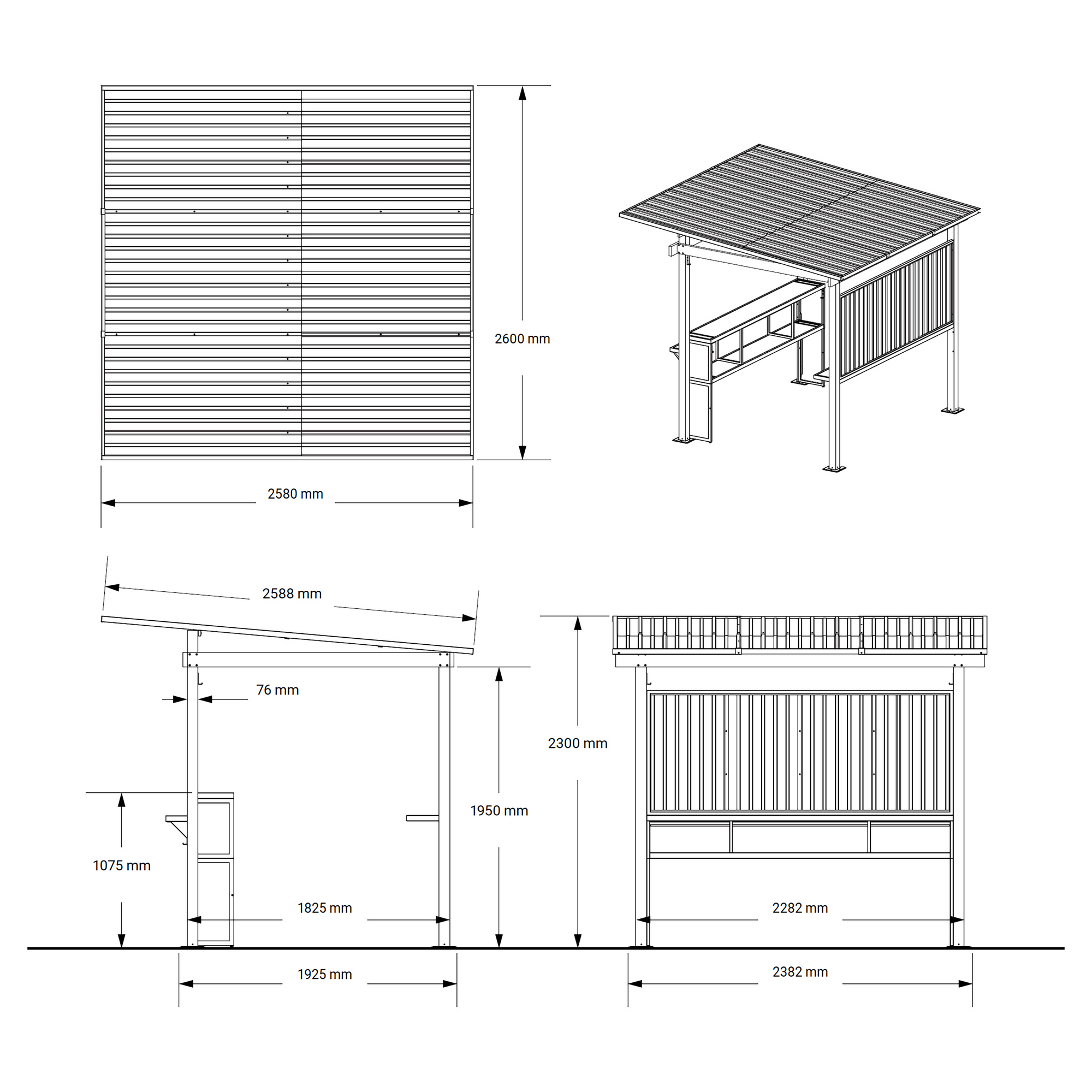 Outdoorbar 'Munich' schwarz/grau 258 x 260 x 230 cm