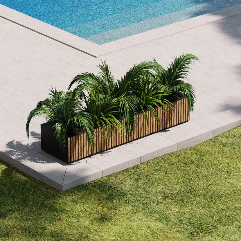 Pflanzkübel 'Deco Planter Xic Wood L' schwarz/naturfarben 150 x 32 x 40 cm