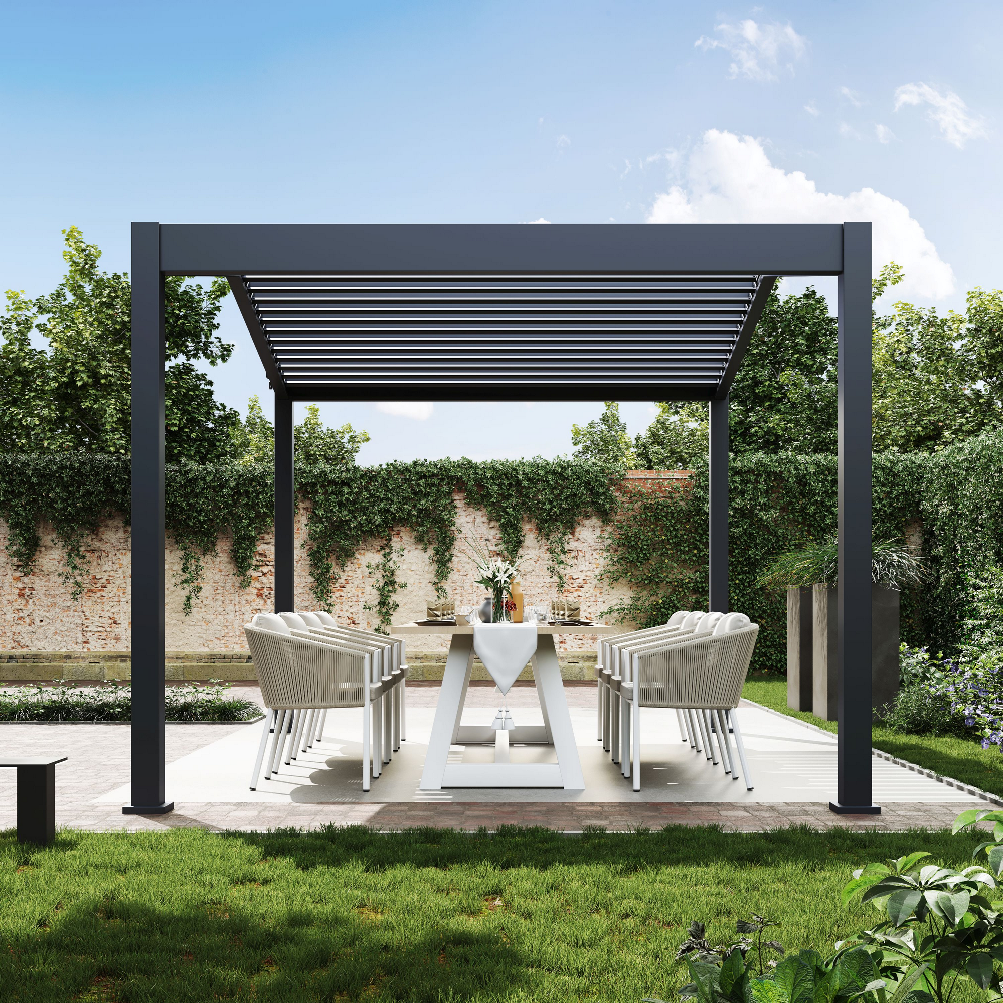 Pergola 'Icon 1013' anthrazit 413 x 363 x 283 cm, mit verstellbare Lamellen
