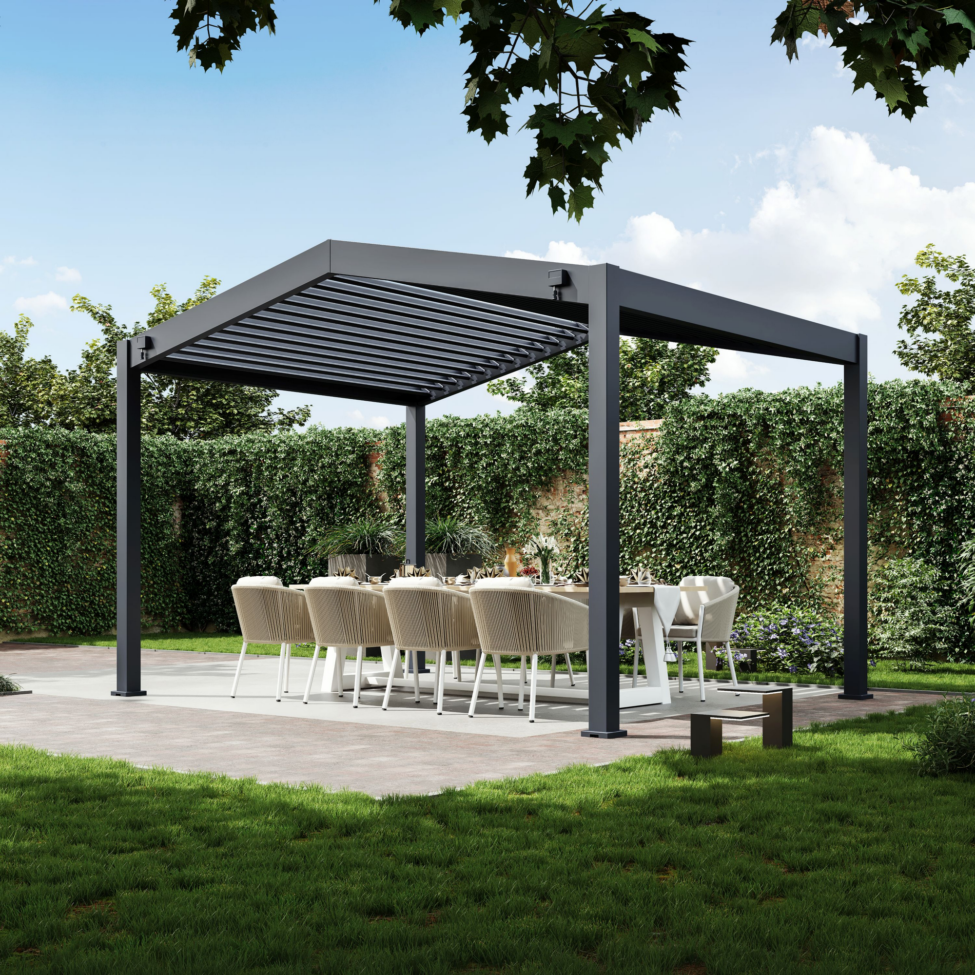 Pergola 'Icon 1013' anthrazit 413 x 363 x 283 cm, mit verstellbare Lamellen