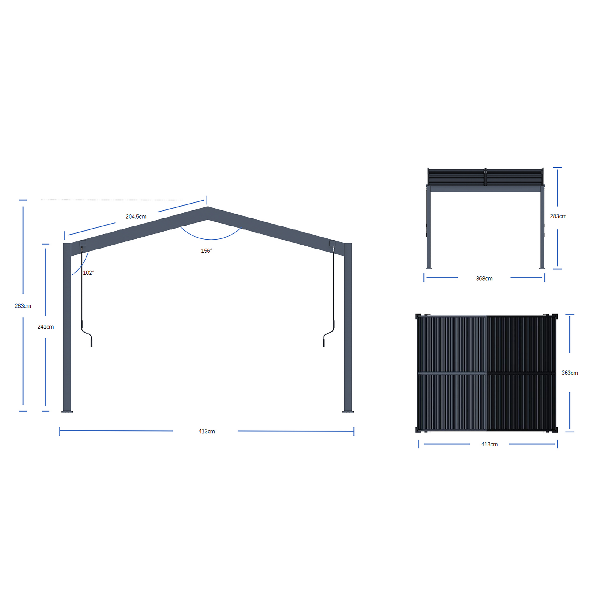 Pergola 'Icon 1013' anthrazit 413 x 363 x 283 cm, mit verstellbare Lamellen