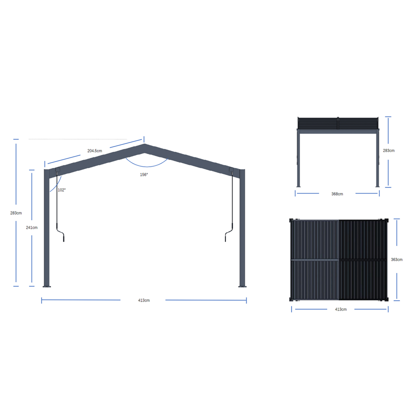 Pergola 'Icon 1013' anthrazit 413 x 363 x 283 cm, mit verstellbare Lamellen
