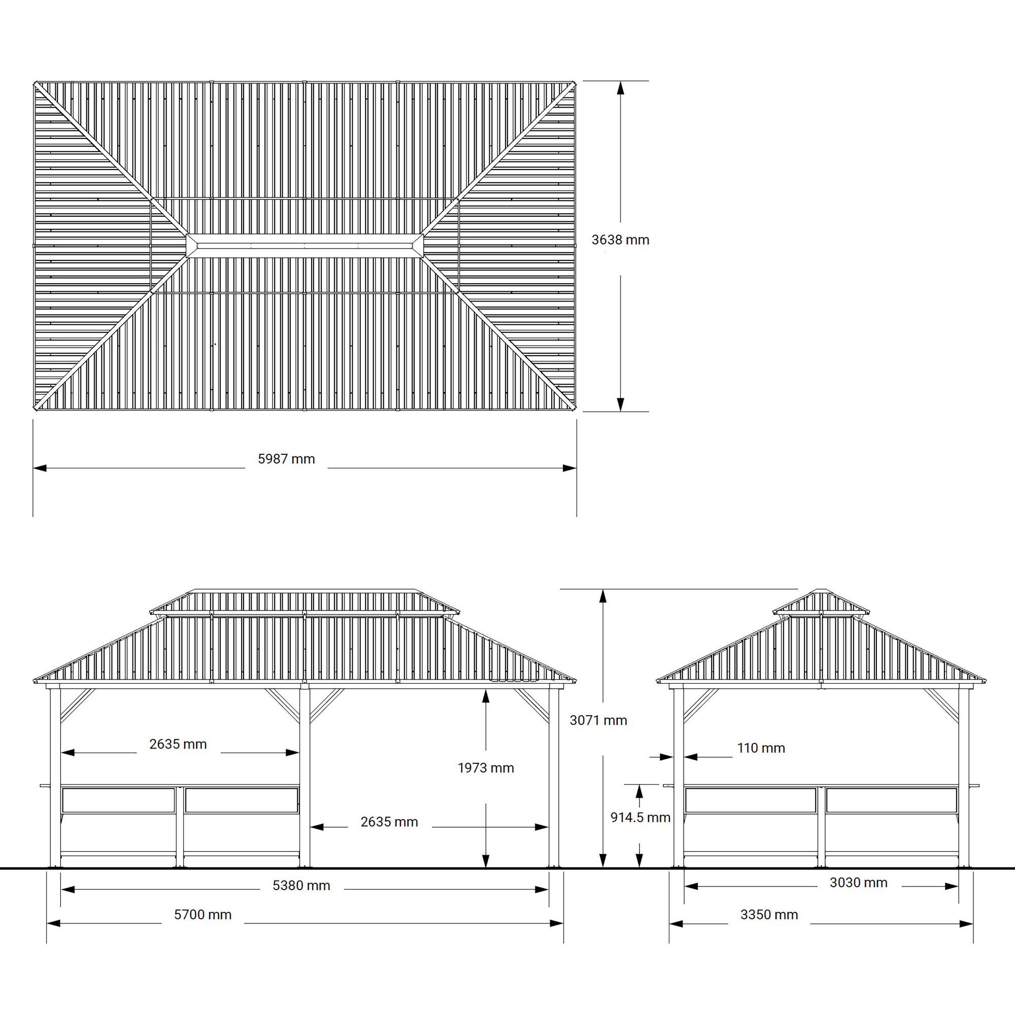 Pavillon 'Bondi 1220' schwarz 570 x 335 x 307 cm