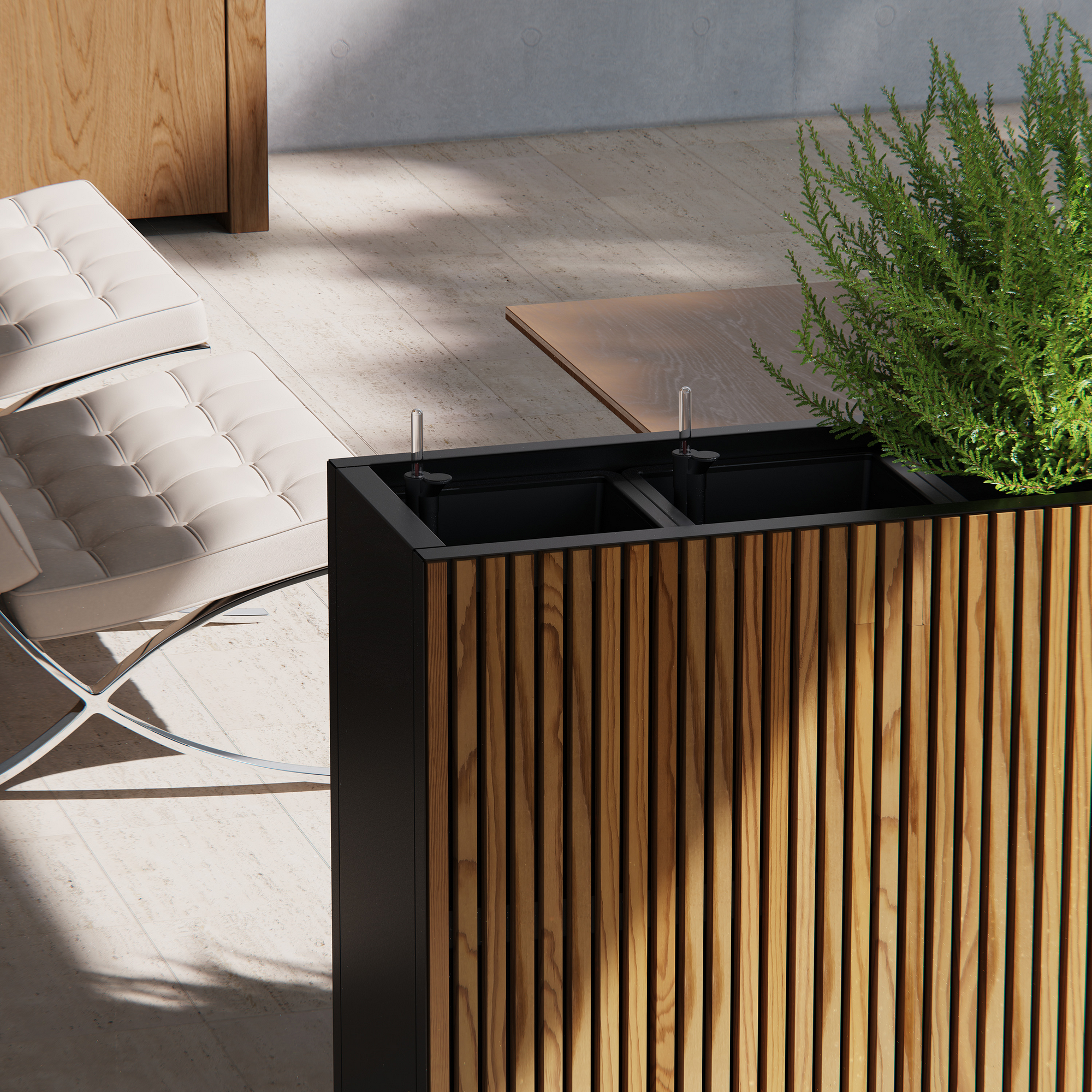 Pflanzkübel 'Deco Planter Divider L' schwarz/naturfarben 120 x 32 x 40 cm