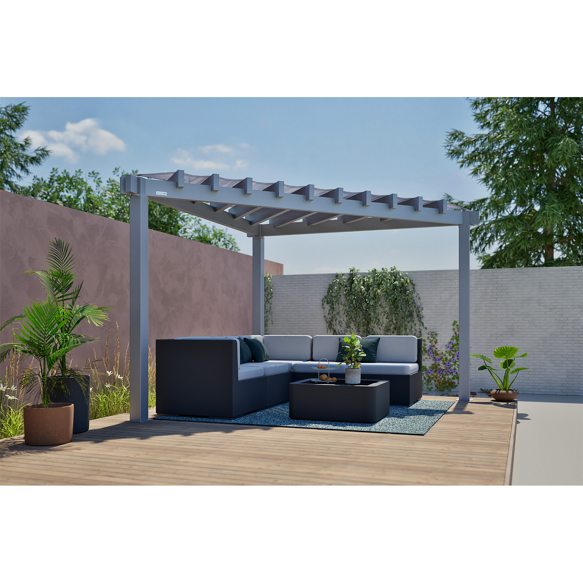 Pavillon 'Lima 1010' lichtgrau dreieckig 399 x 293 x 243 cm, mit Sonnensegel