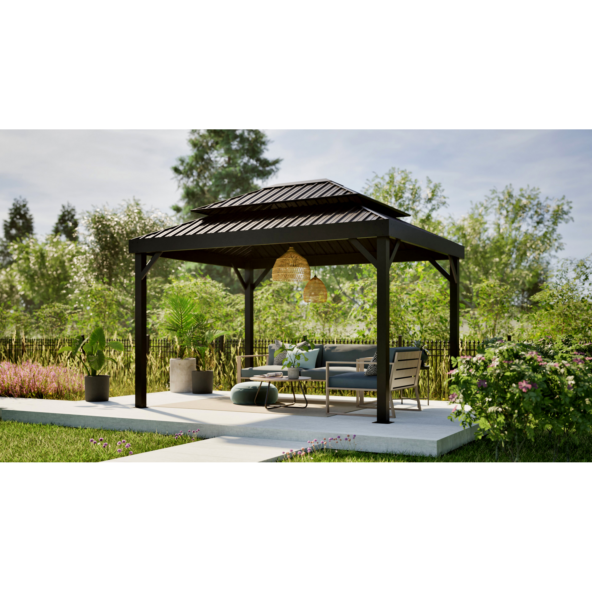 Pavillon 'London' schwarz 423 x 298 x 310 cm, mit Moskitonetzen