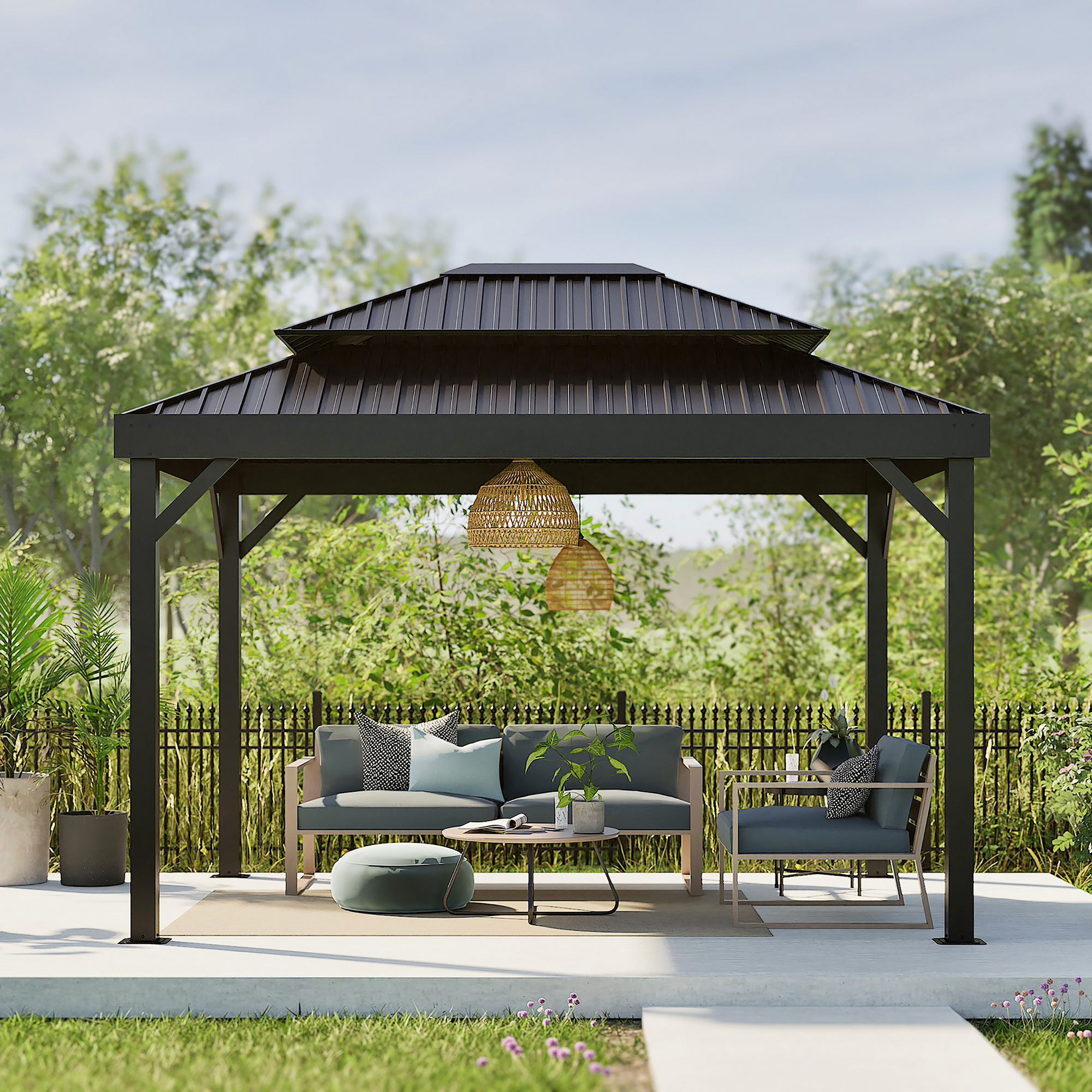 Pavillon 'London' schwarz 423 x 298 x 310 cm, mit Moskitonetzen