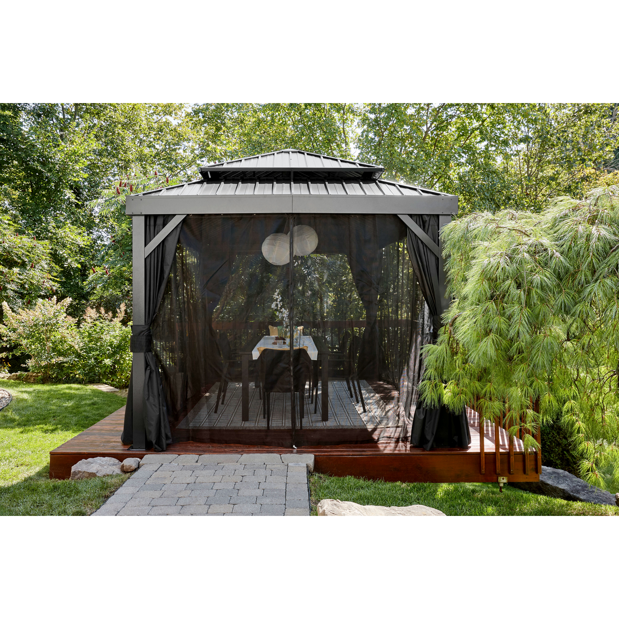 Pavillon 'London' schwarz 423 x 298 x 310 cm, mit Moskitonetzen