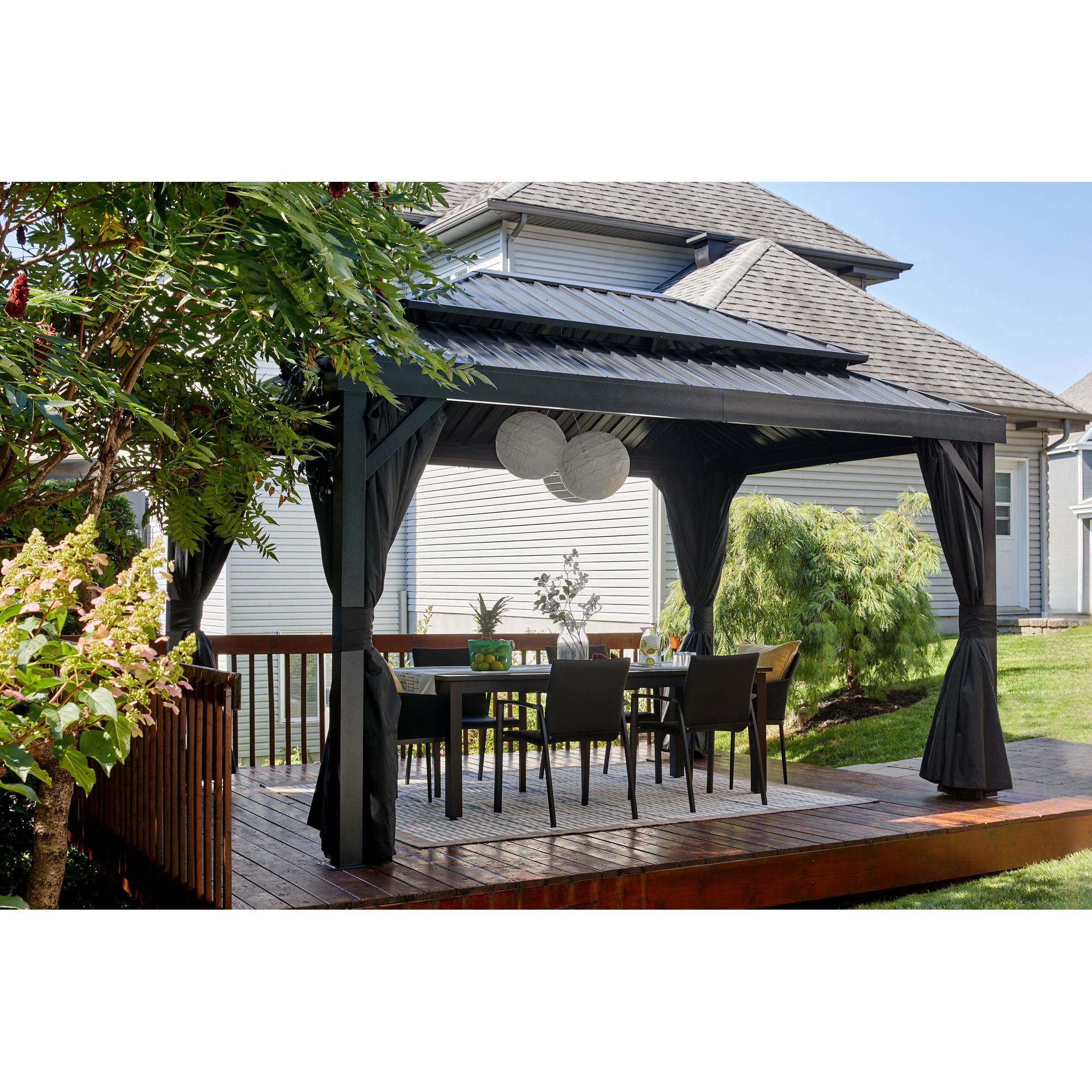 Pavillon 'London' schwarz 423 x 298 x 310 cm, mit Moskitonetzen