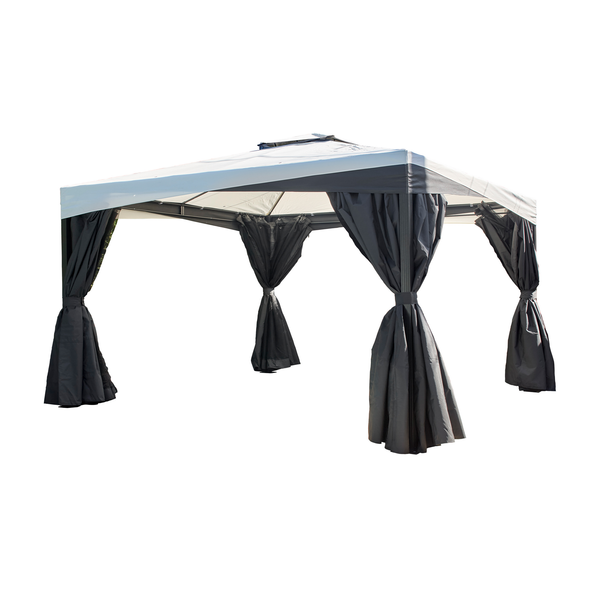 Pavillon 'Malta 1014' schwarz/grau 425 x 300 x 271 cm, mit Moskitonetzen und Vorhangset