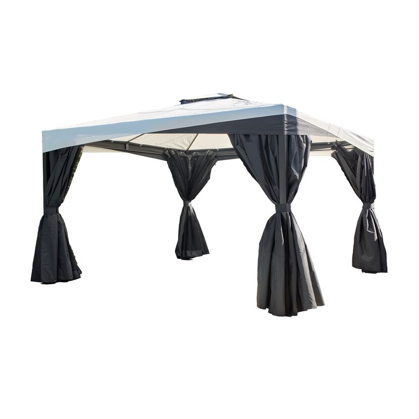 Pavillon 'Malta 1014' schwarz/grau 425 x 300 x 271 cm, mit Moskitonetzen und Vorhangset