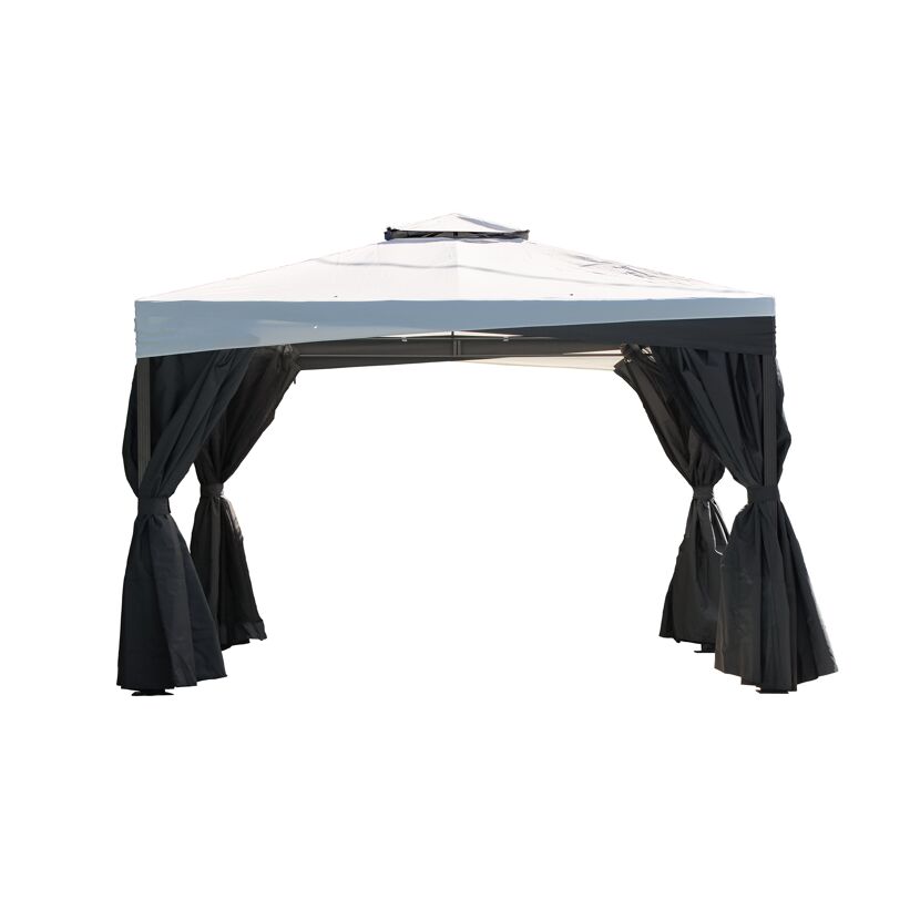Pavillon 'Malta 1014' schwarz/grau 425 x 300 x 271 cm, mit Moskitonetzen und Vorhangset
