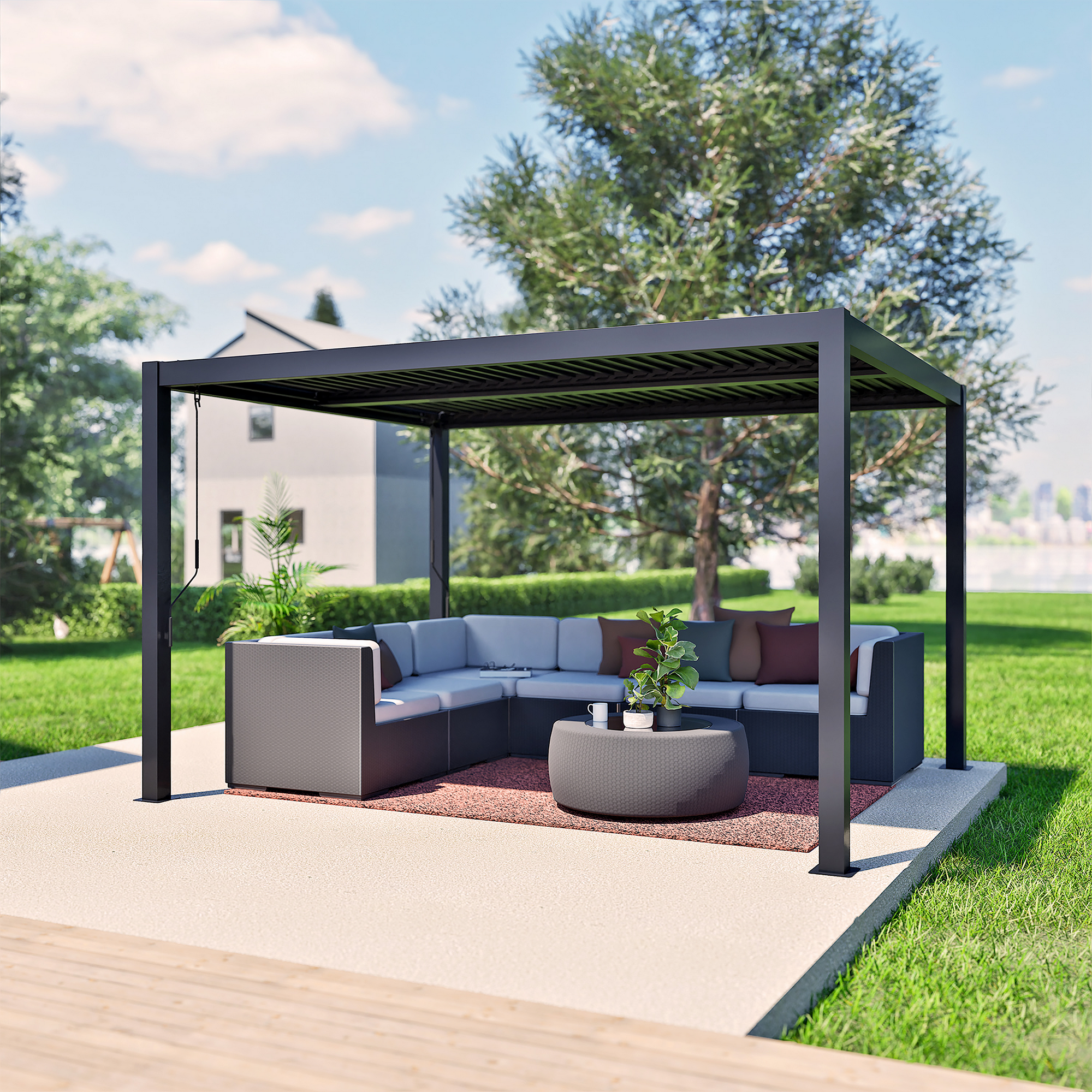 Pergola 'Milo 1012' schwarz 357 x 288 x 225 cm, mit verstellbare Lamellen