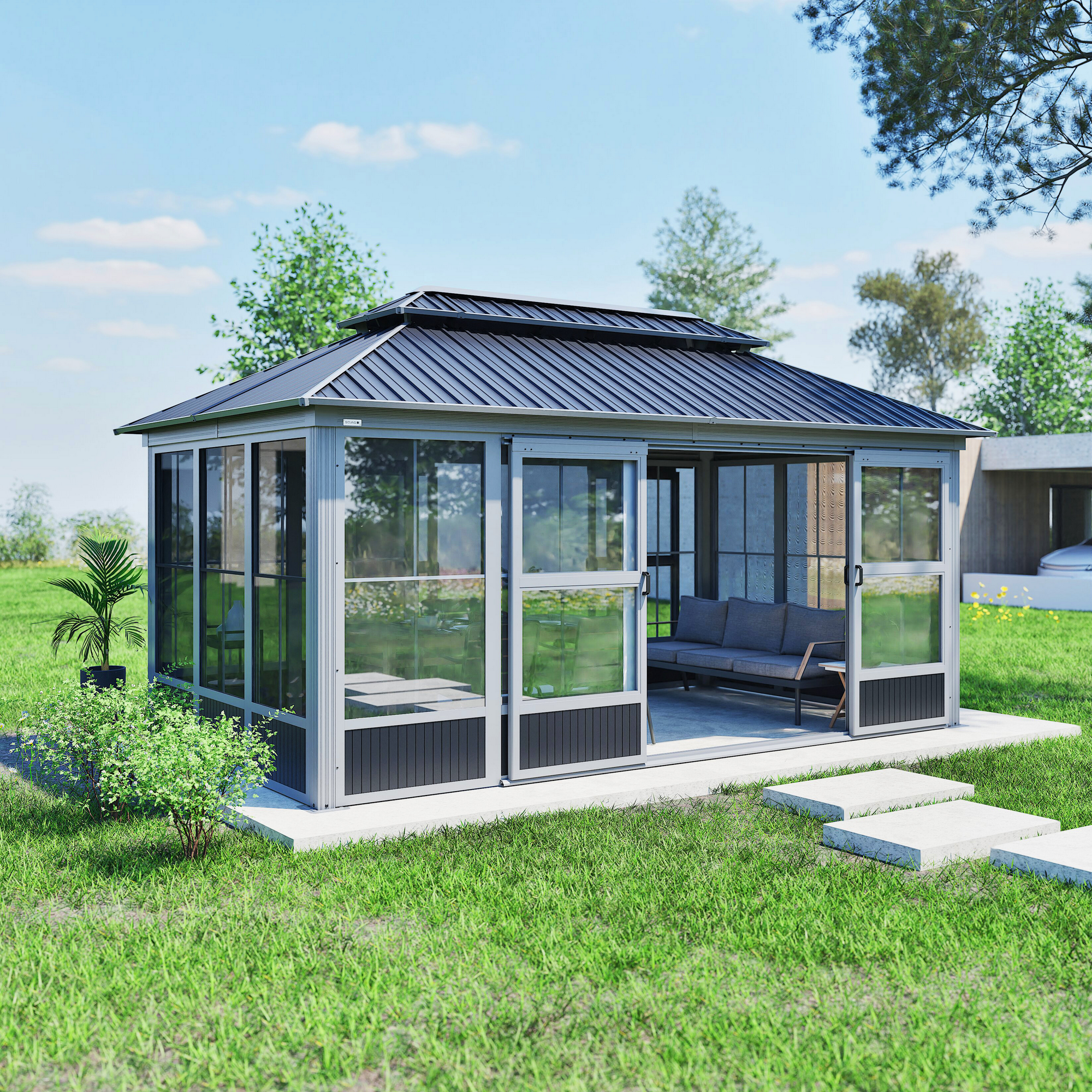 Pavillon 'Olan 1017' grau/schwarz 494 x 283 x 291 cm, mit Moskitoschutz