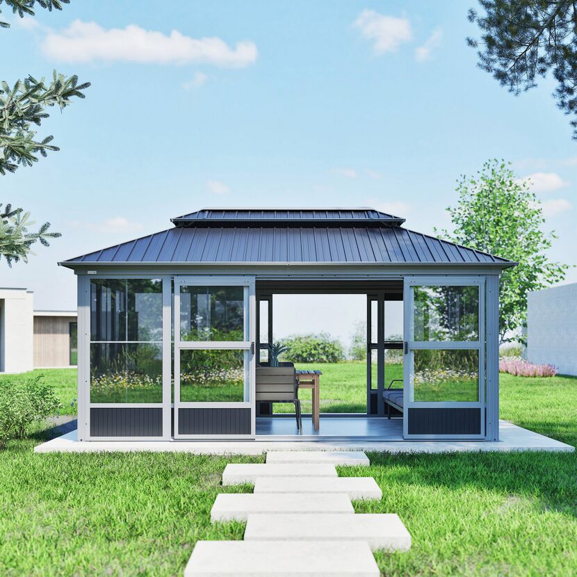 Pavillon 'Olan 1017' grau/schwarz 494 x 283 x 291 cm, mit Moskitoschutz