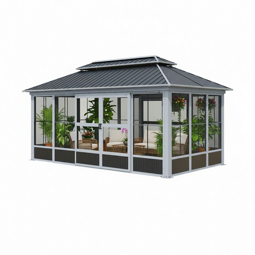 Pavillon 'Olan 1017' grau/schwarz 494 x 283 x 291 cm, mit Moskitoschutz