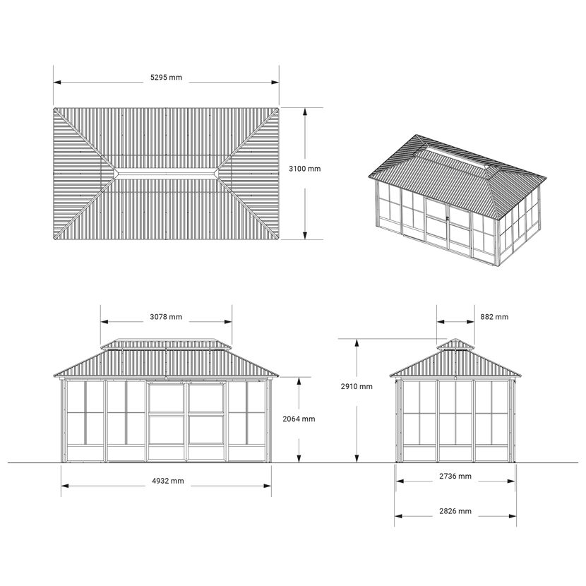 Pavillon 'Olan 1017' grau/schwarz 494 x 283 x 291 cm, mit Moskitoschutz