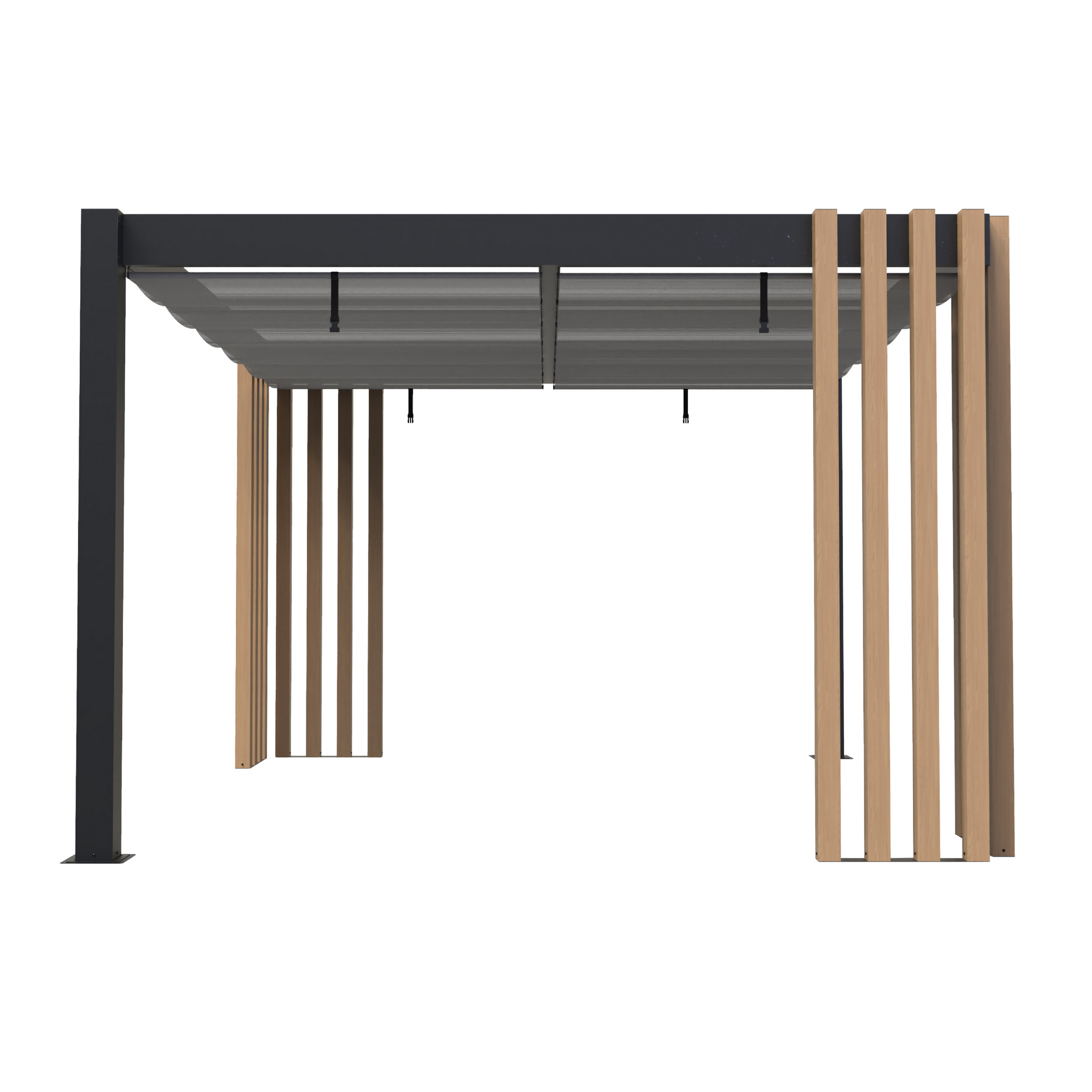 Pergola 'Lito 1012' schwarz/Holzoptik 378 x 302 x 234, mit Sonnensegel