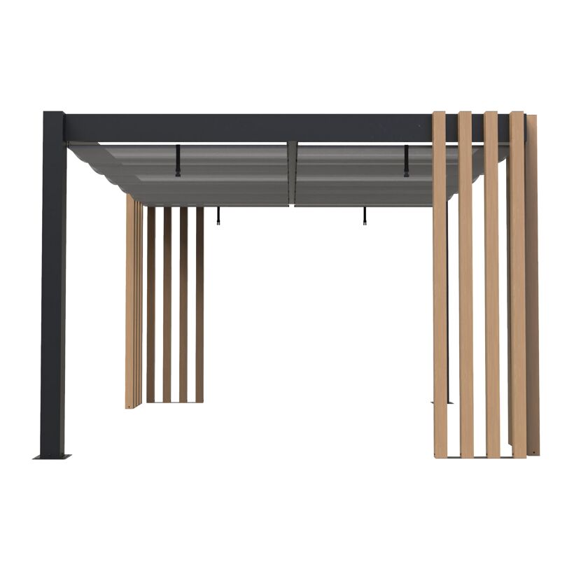 Pergola 'Lito 1012' schwarz/Holzoptik 378 x 302 x 234, mit Sonnensegel