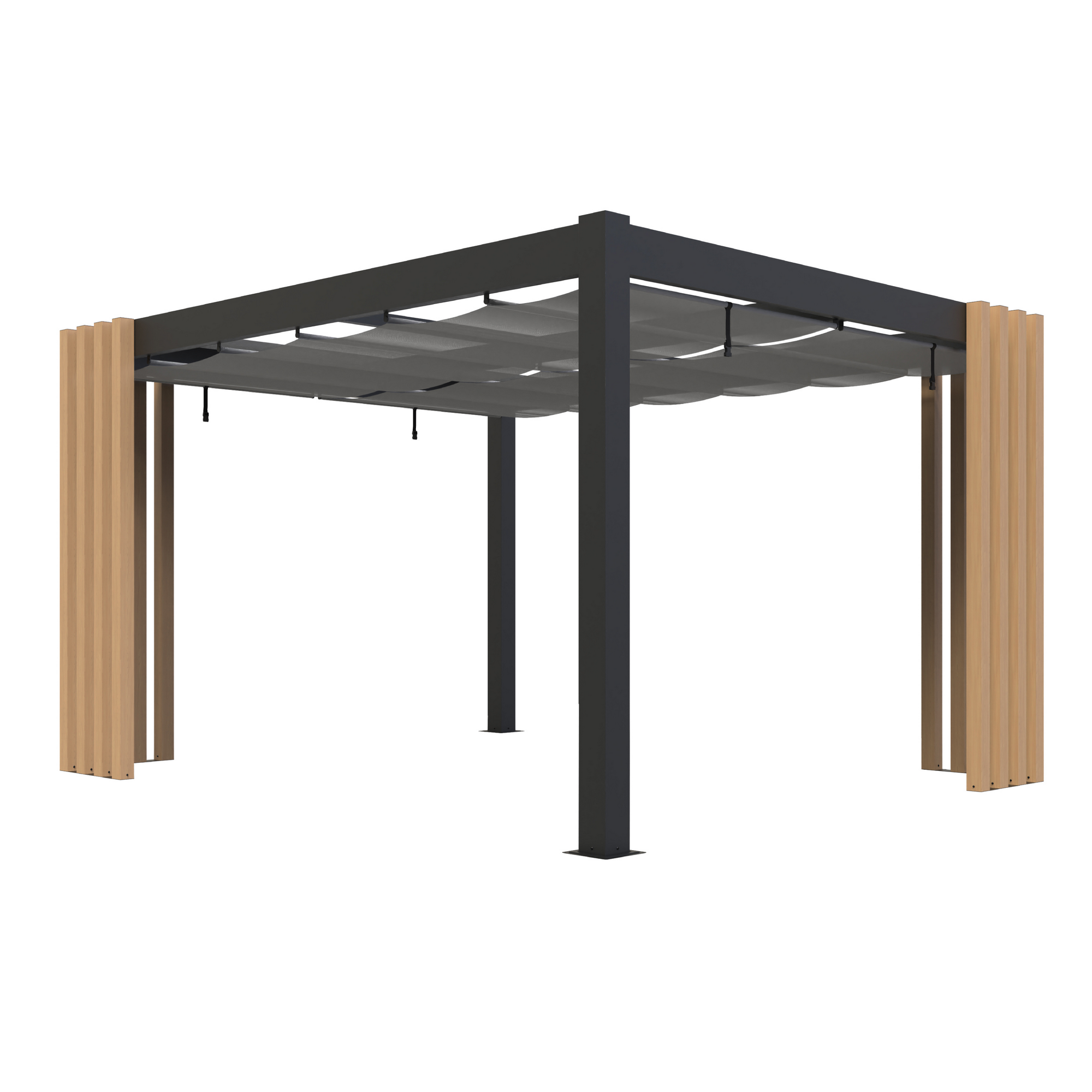 Pergola 'Lito 1012' schwarz/Holzoptik 378 x 302 x 234, mit Sonnensegel