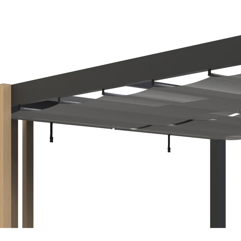 Pergola 'Lito 1012' schwarz/Holzoptik 378 x 302 x 234, mit Sonnensegel