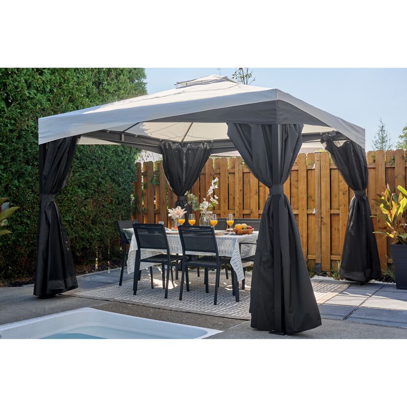 Pavillon 'Malta 1010' schwarz/grau 300 x 300 x 271 cm, mit Moskitonetzen und Vorhangset