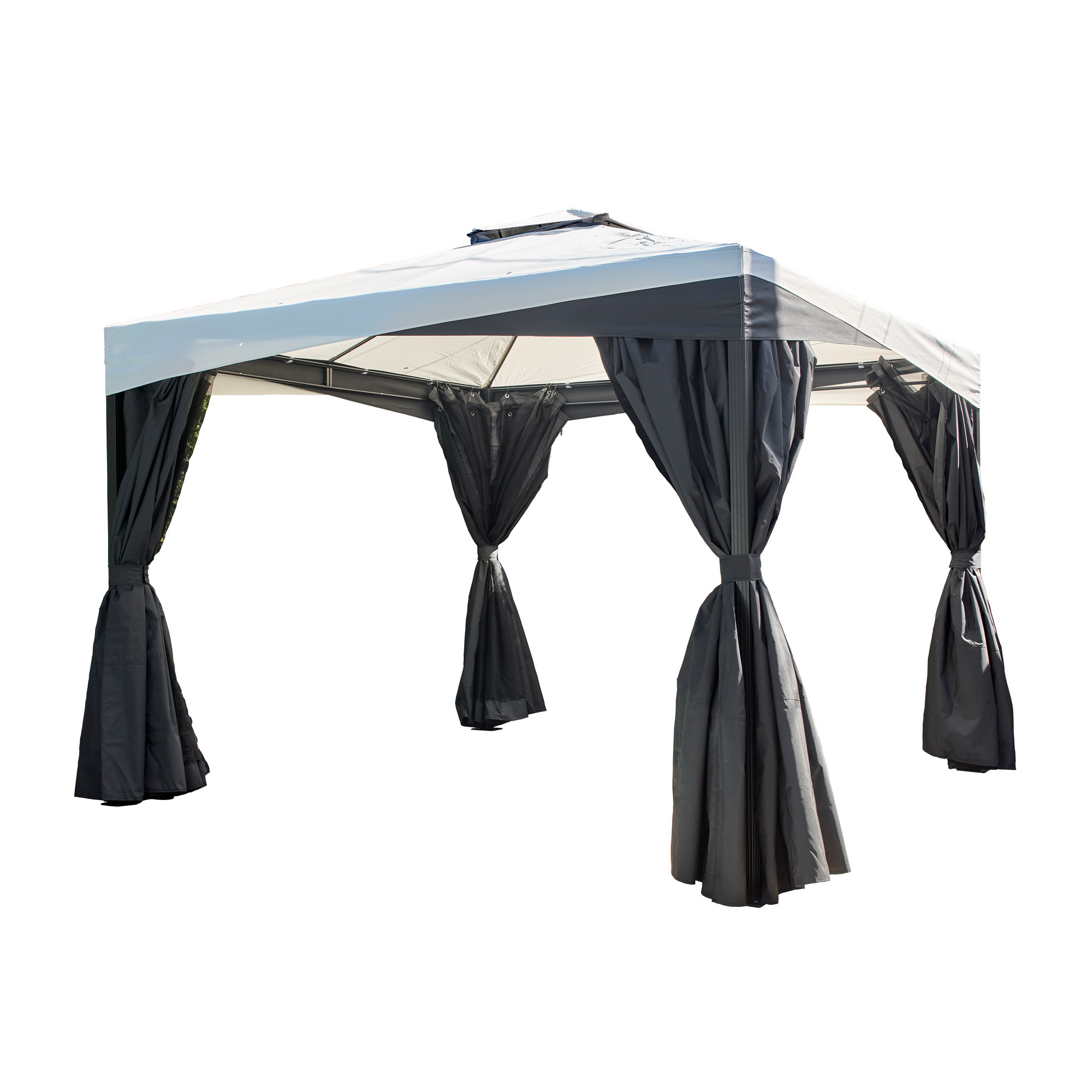 Pavillon 'Malta 1010' schwarz/grau 300 x 300 x 271 cm, mit Moskitonetzen und Vorhangset