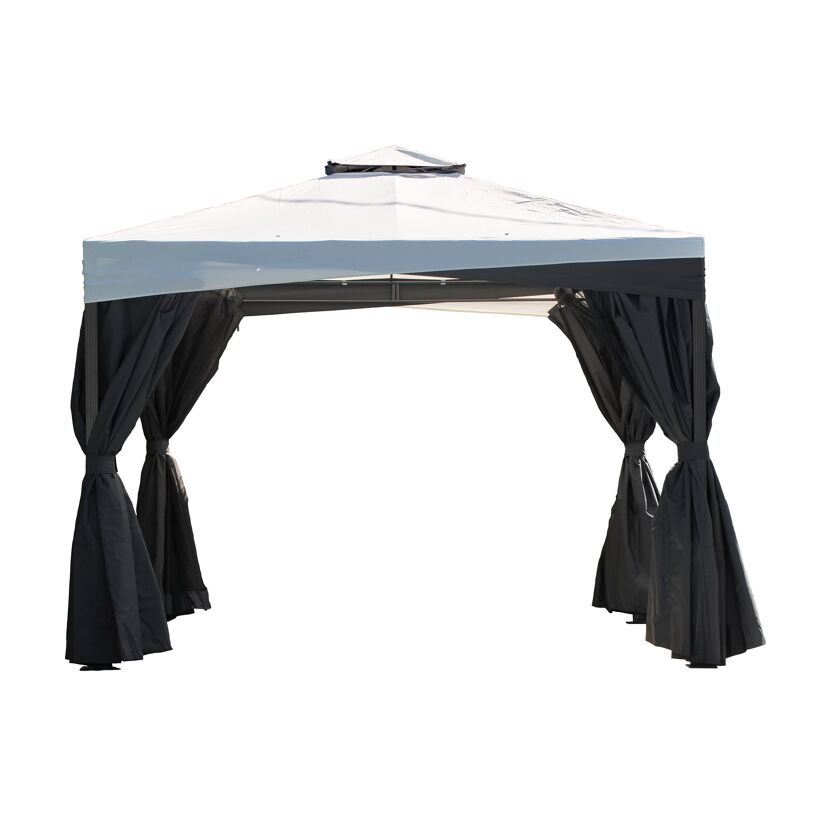 Pavillon 'Malta 1010' schwarz/grau 300 x 300 x 271 cm, mit Moskitonetzen und Vorhangset