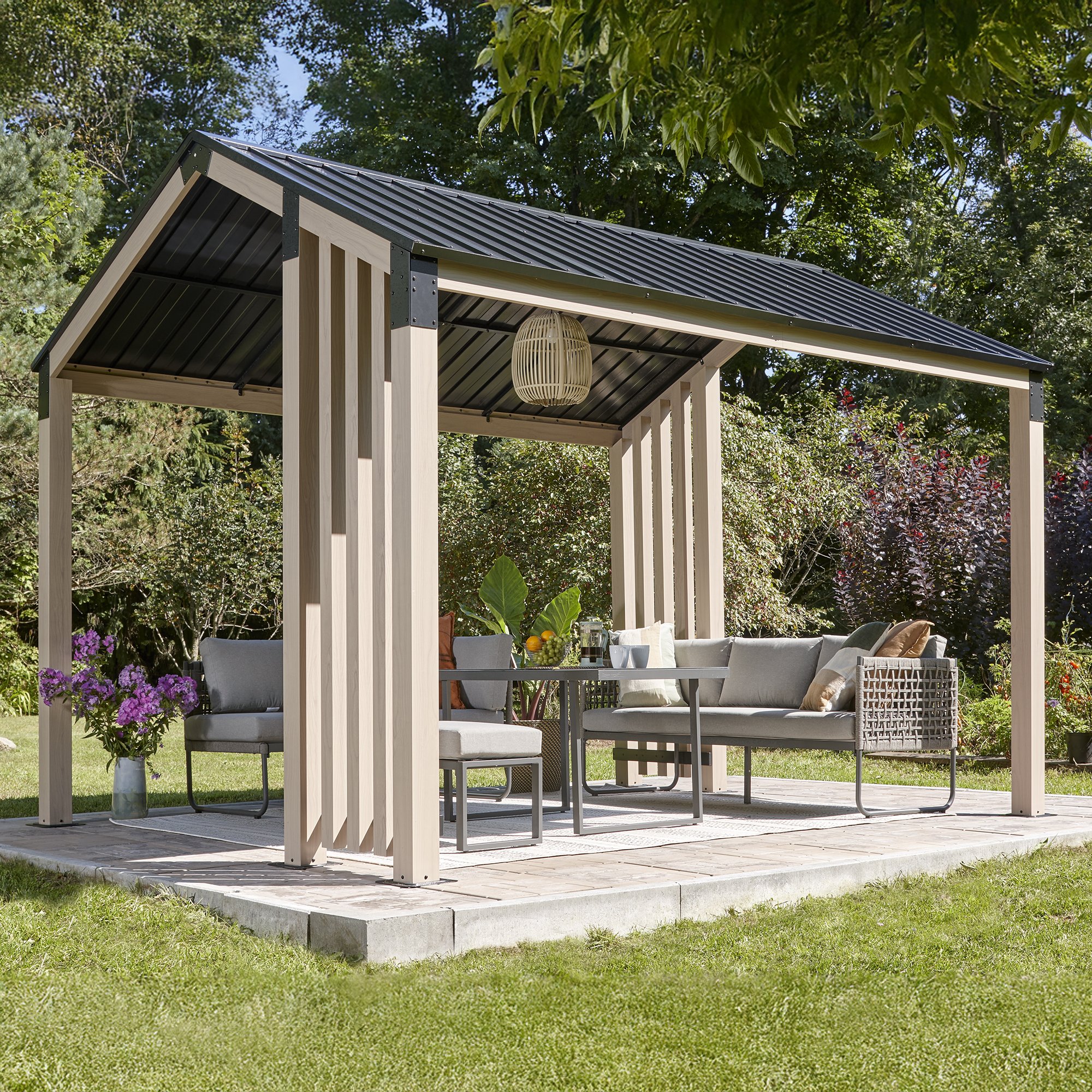 Pavillon 'Lito 1012' schwarz/Holzoptik 368 x 298 x 296 cm