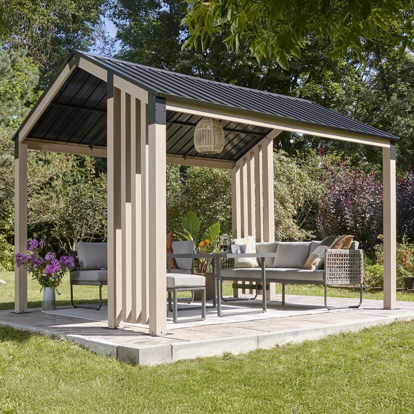 Pavillon 'Lito 1012' schwarz/Holzoptik 368 x 298 x 296 cm