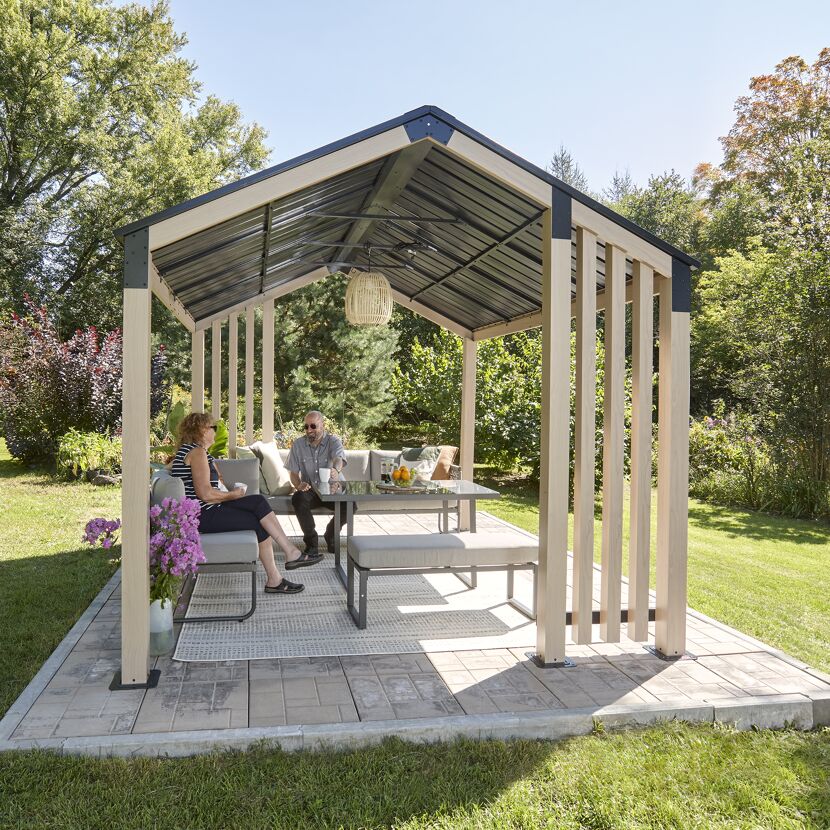 Pavillon 'Lito 1012' schwarz/Holzoptik 368 x 298 x 296 cm