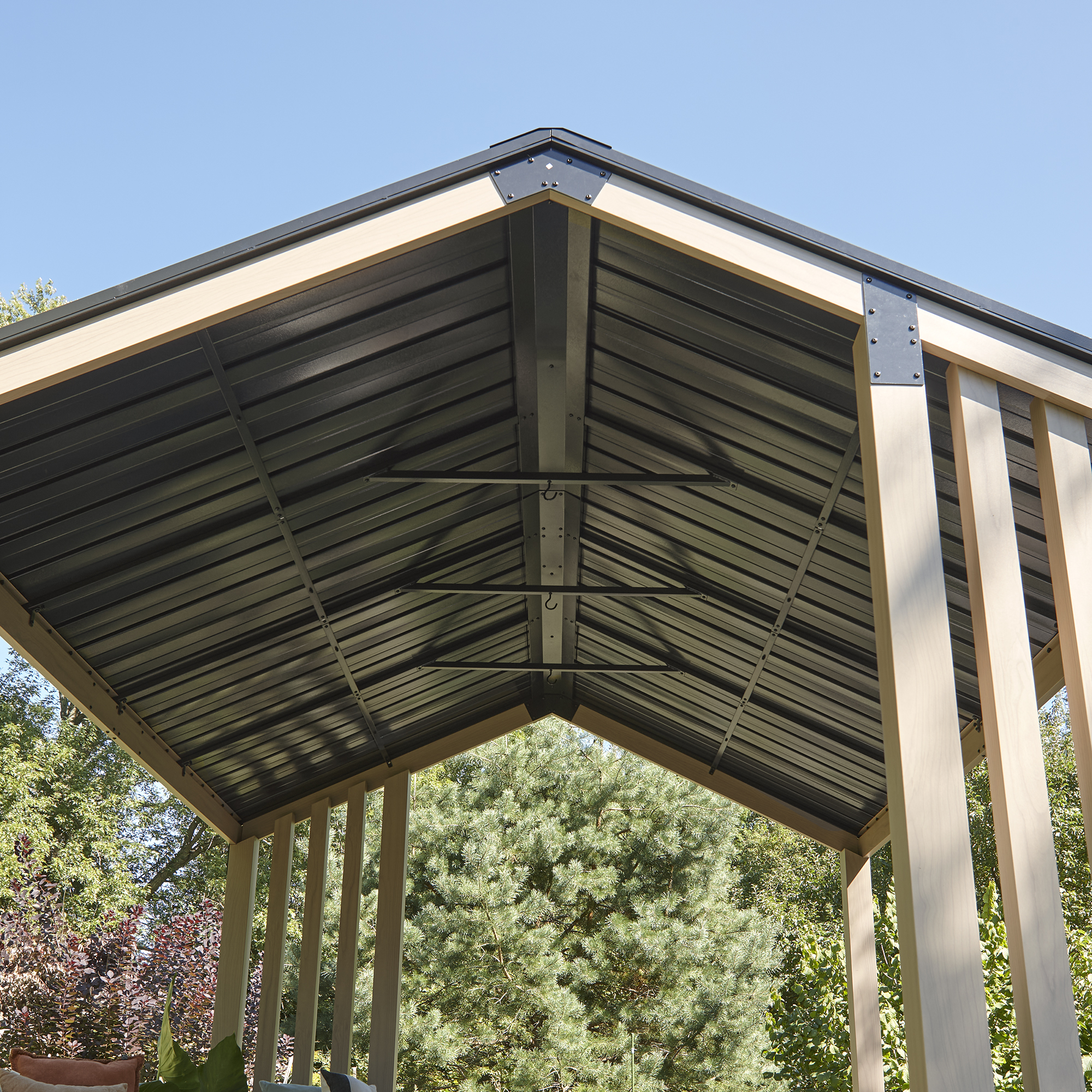 Pavillon 'Lito 1012' schwarz/Holzoptik 368 x 298 x 296 cm