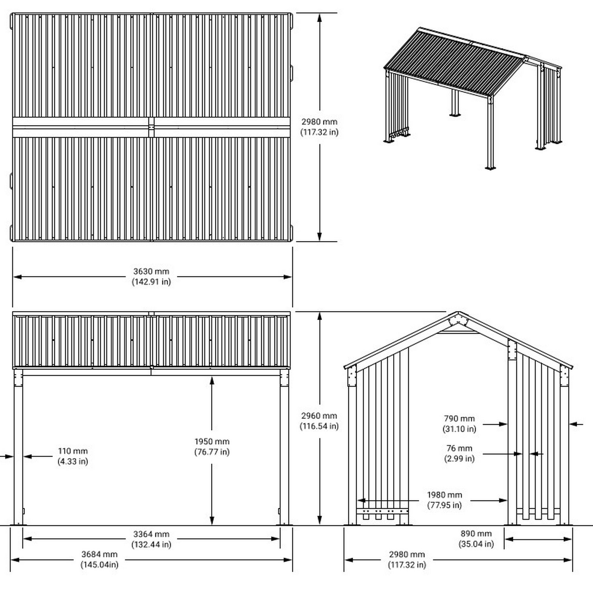 Pavillon 'Lito 1012' schwarz/Holzoptik 368 x 298 x 296 cm