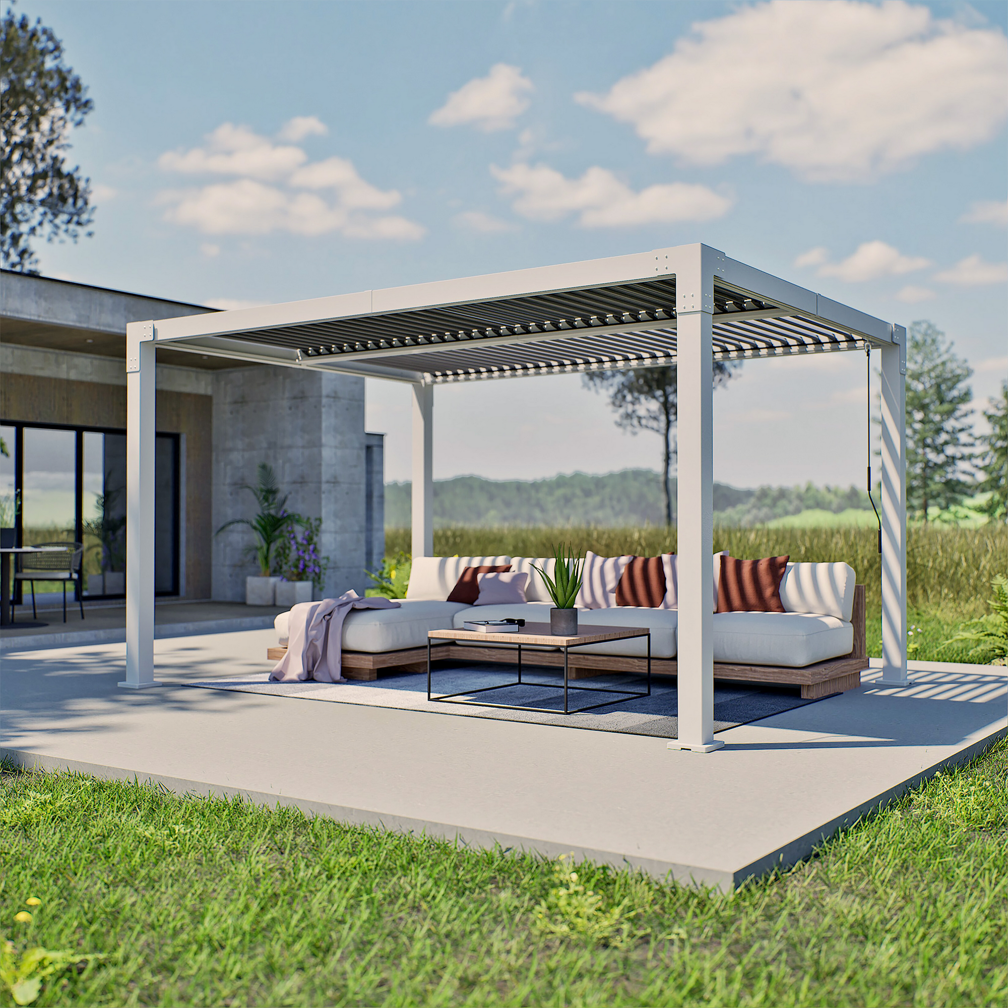 Pergola 'Hana 1013' creme 400 x 300 x 225 cm, mit verstellbare Lamellen