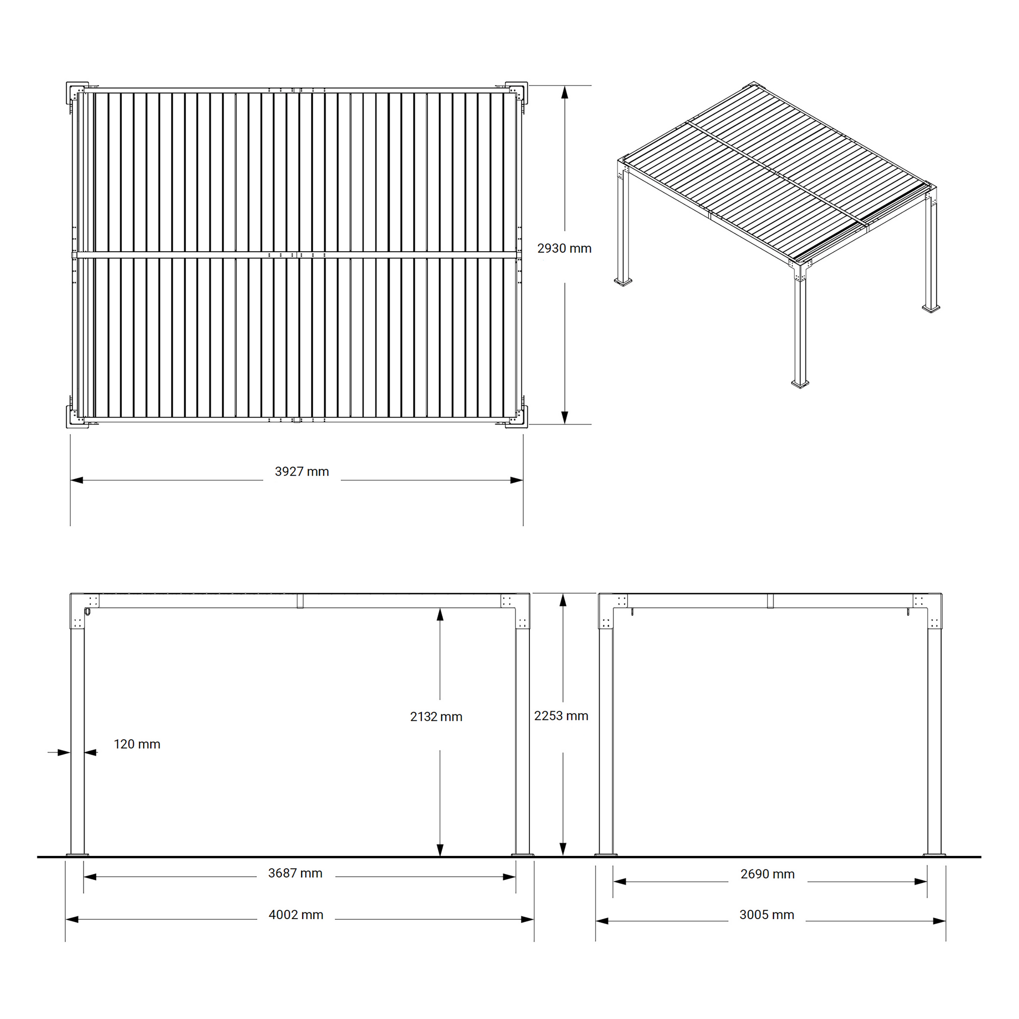 Pergola 'Hana 1013' creme 400 x 300 x 225 cm, mit verstellbare Lamellen