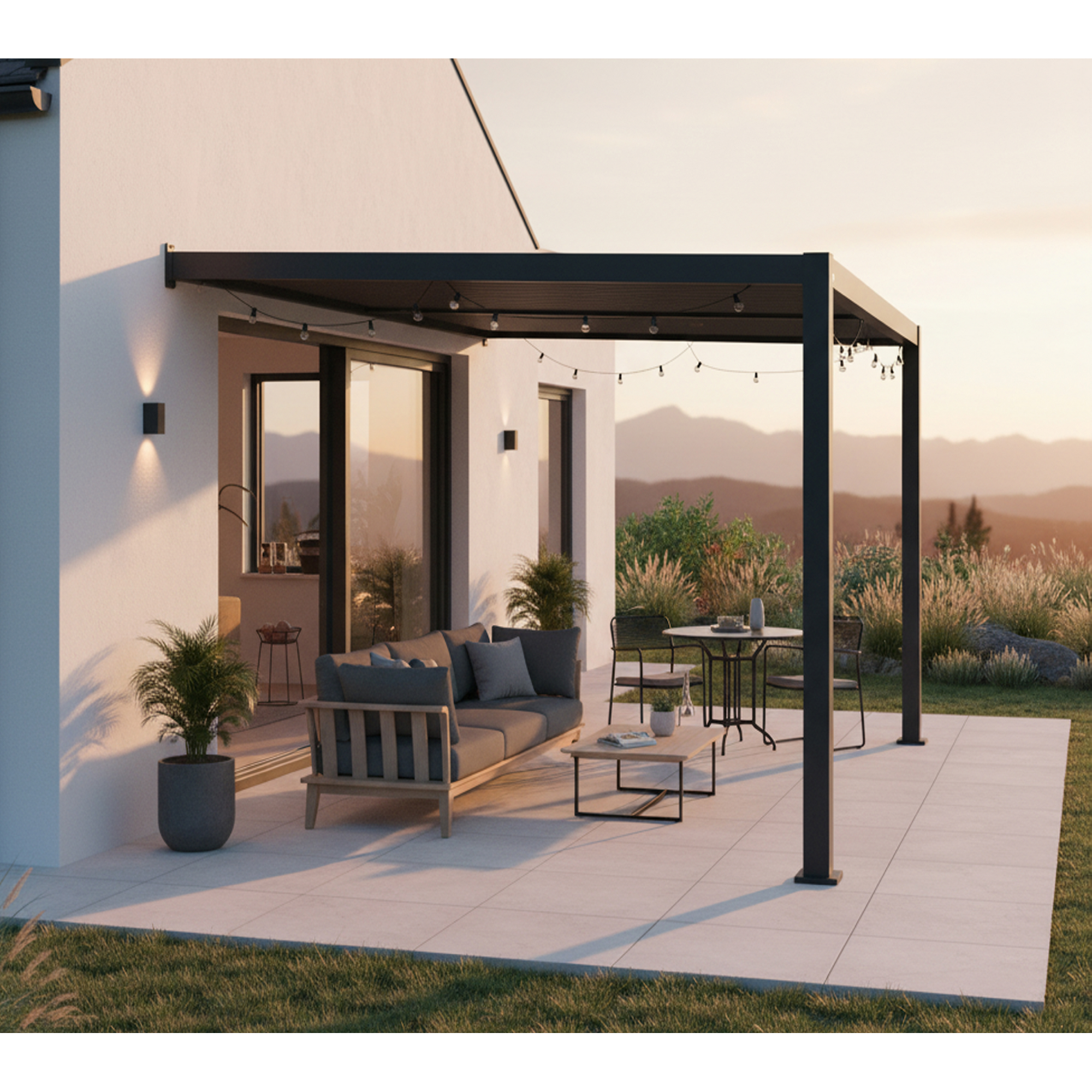 Terrassenüberdachung 'Hana 1013' schwarz mit verstellbaren Lamellen 399 x 305 x 270 cm