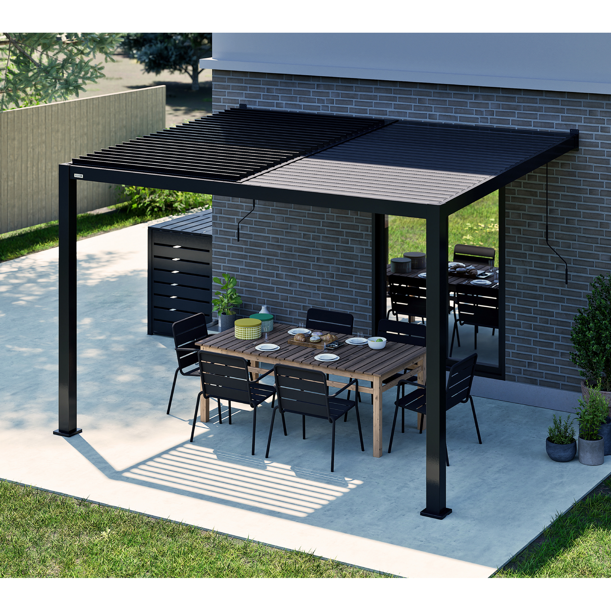 Terrassenüberdachung 'Hana 1013' schwarz mit verstellbaren Lamellen 399 x 305 x 270 cm