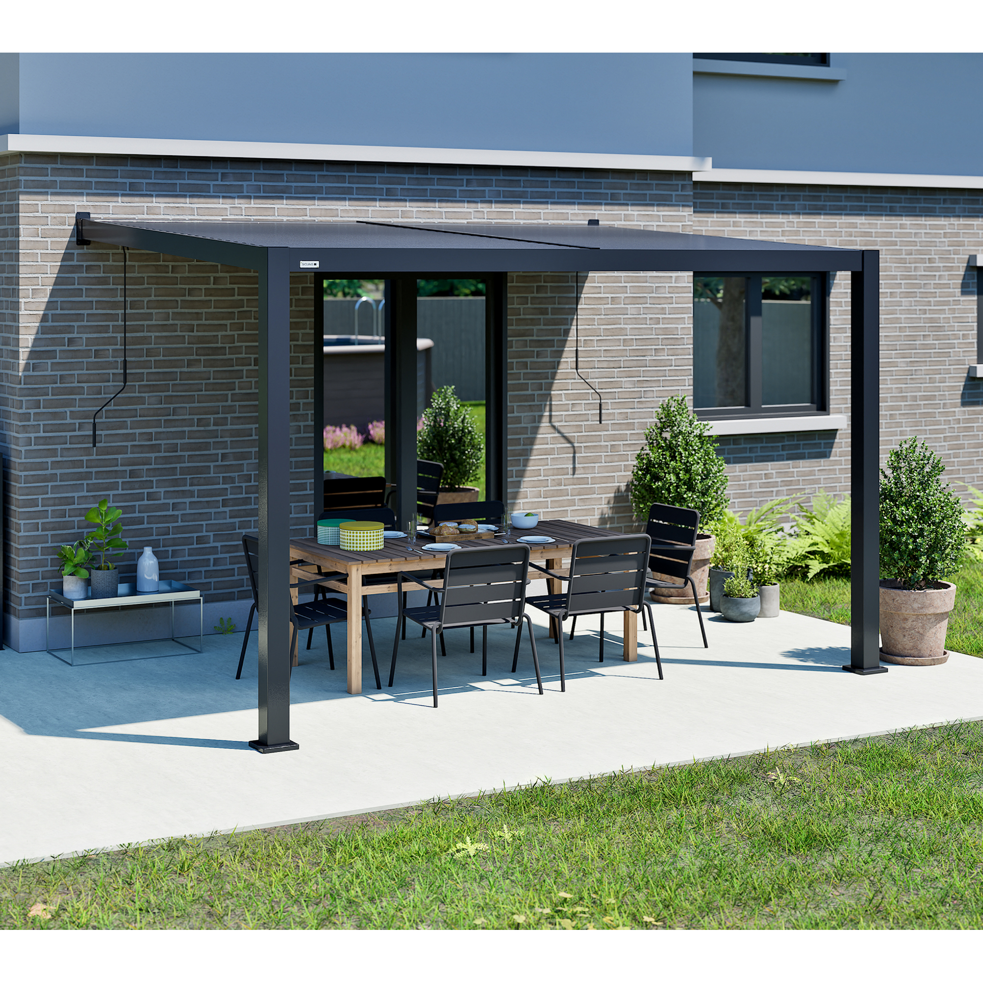 Terrassenüberdachung 'Hana 1013' schwarz mit verstellbaren Lamellen 399 x 305 x 270 cm