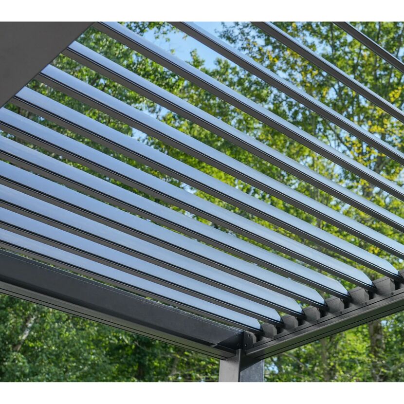 Terrassenüberdachung 'Hana 1013' schwarz mit verstellbaren Lamellen 399 x 305 x 270 cm