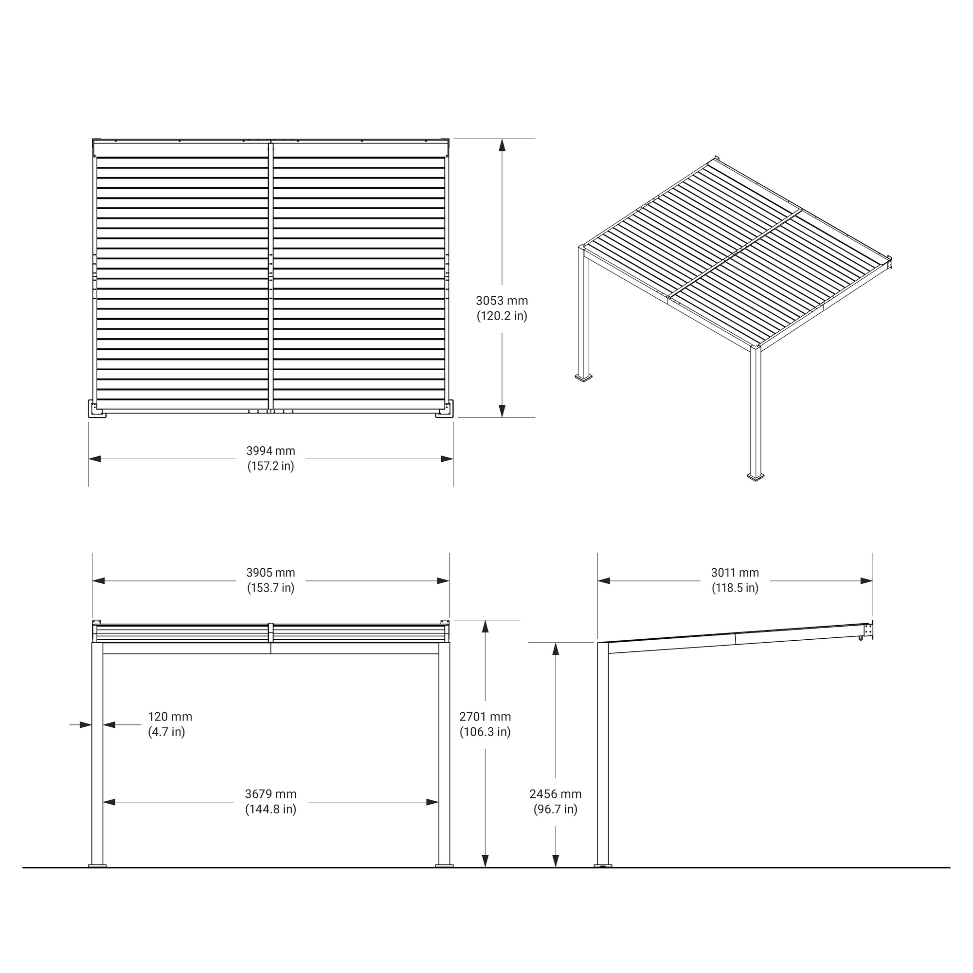 Terrassenüberdachung 'Hana 1013' schwarz mit verstellbaren Lamellen 399 x 305 x 270 cm