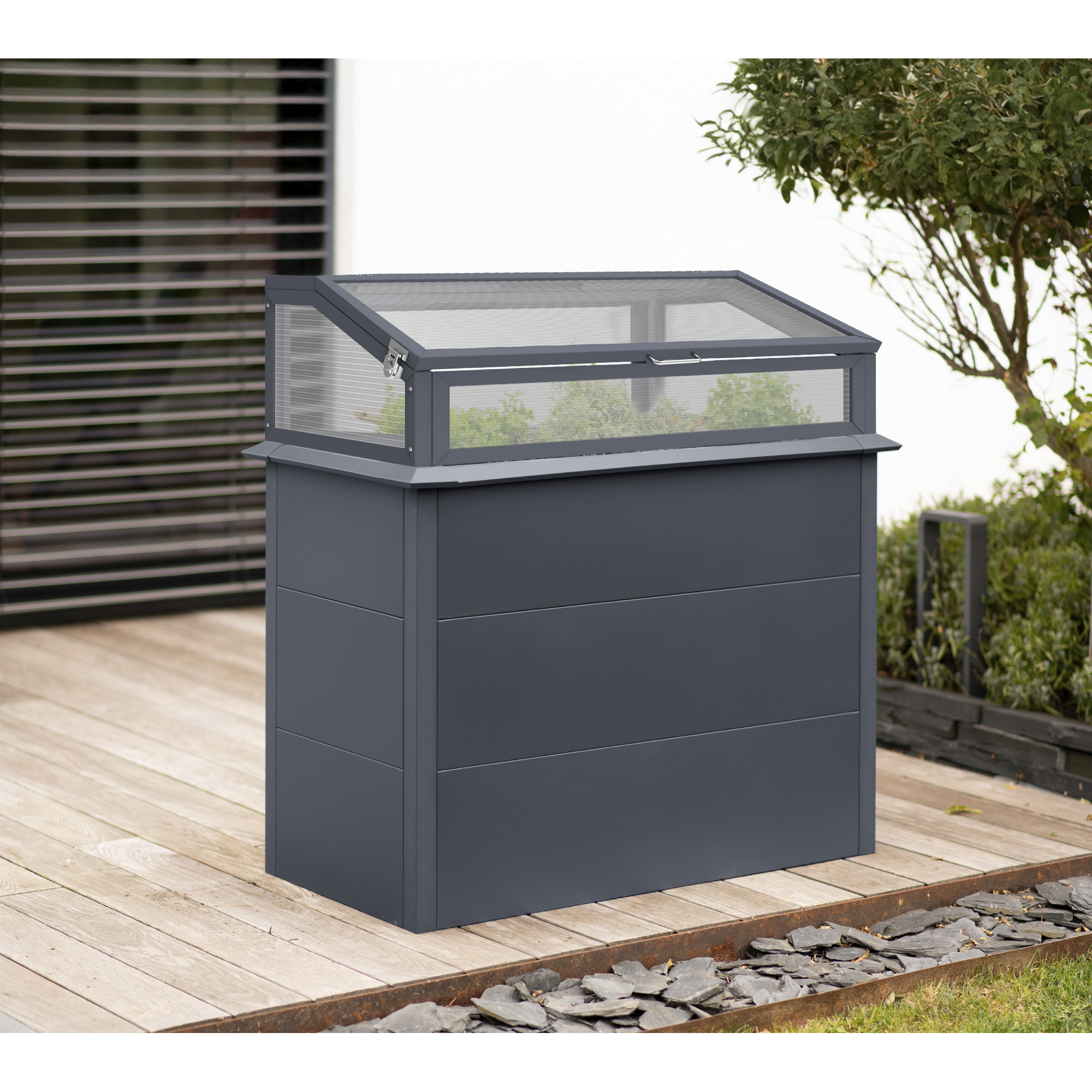 Hochbeet 'Primus Plus M' Stahl anthrazit mit Frühbeetaufsatz 100 x 50 x 113 cm