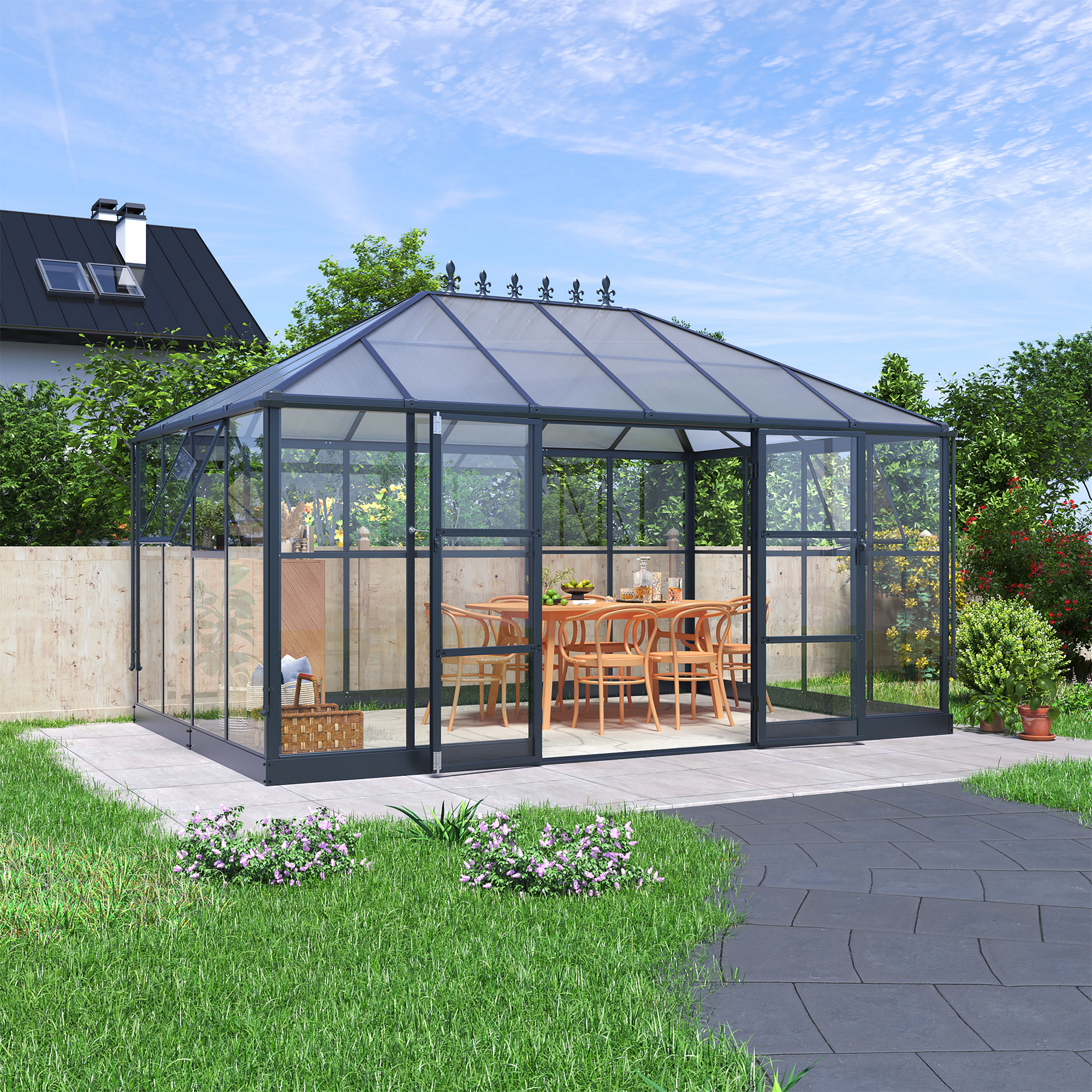 Gewächshaus 'Suprema XL' Polycarbonat 421 x 284 x 262 cm schwarz